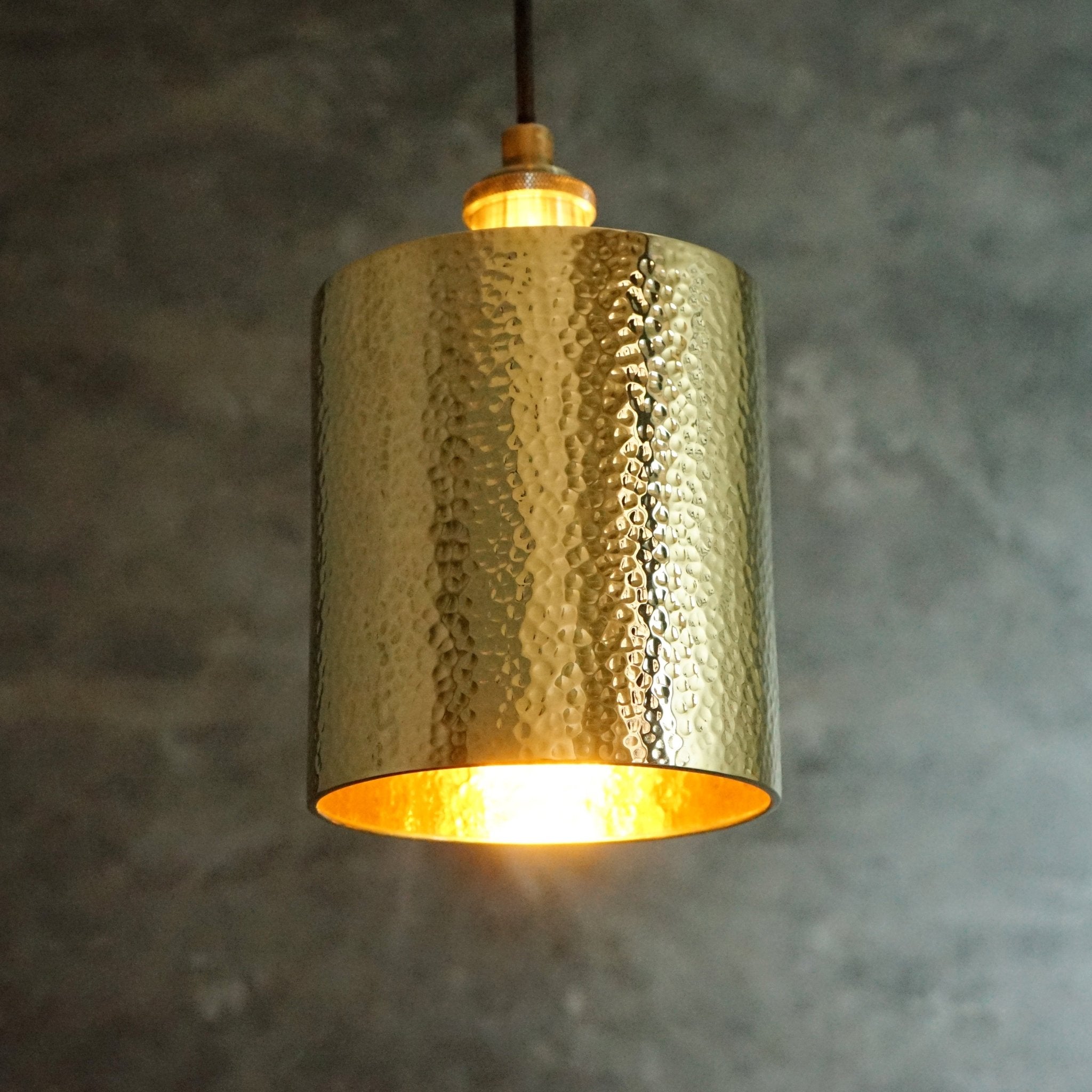 Brass Pendant Light, Hammered Brass Cylindric Pendant Light, Ceiling Light - Insideast