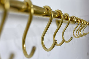 Brass Pot Rail With Hooks, Unlacquered Brass Kitchen Pot Rack, Pot Hangers