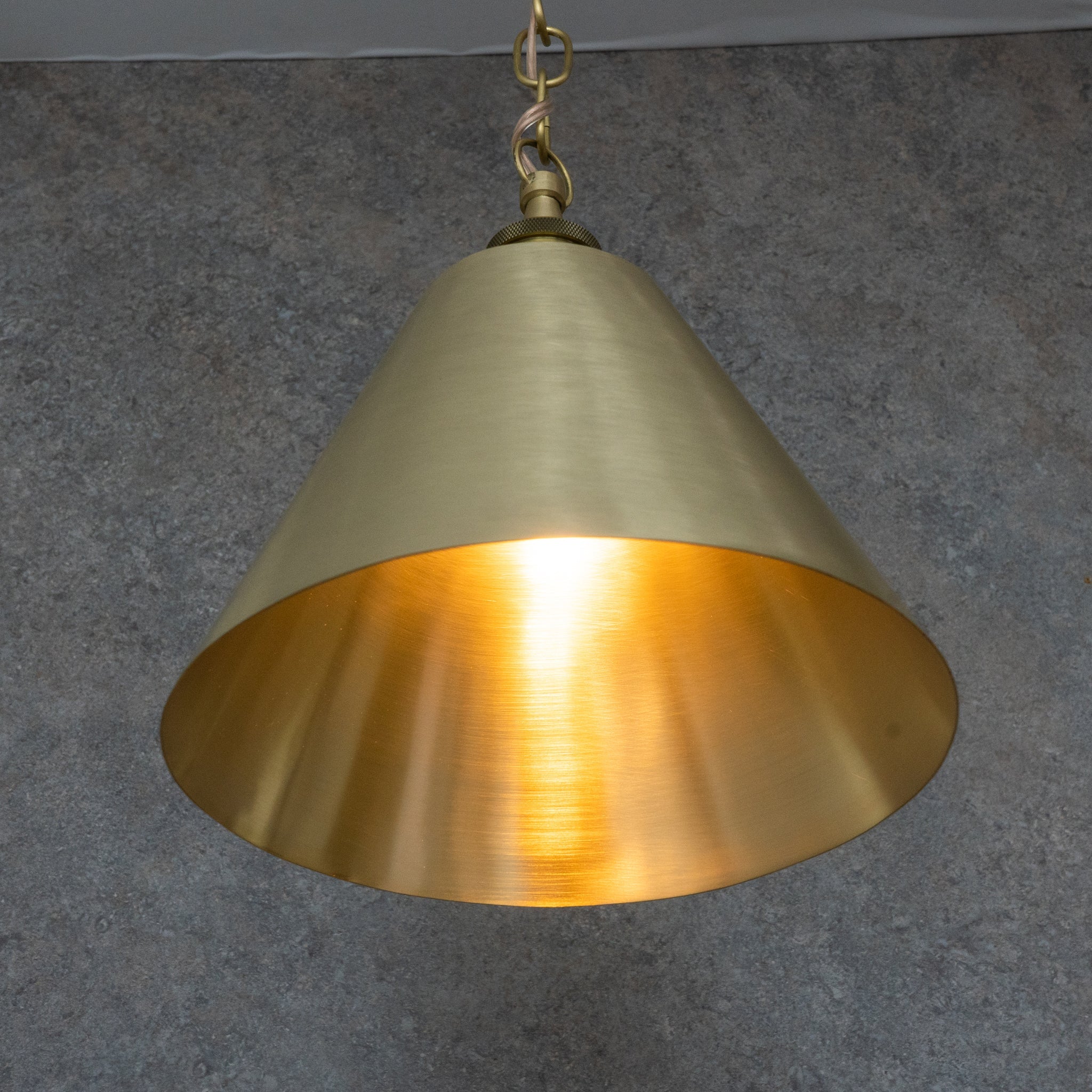 Brushed Brass Cone Pendant Light - Sleek Modern Moroccan Task Lighting - Insideast