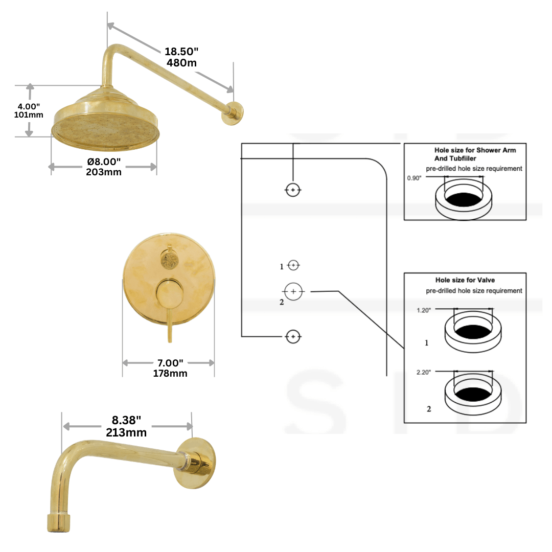 Built - in 2 outlet Brass Shower System - Head Shower System With Tub Filler - Insideast