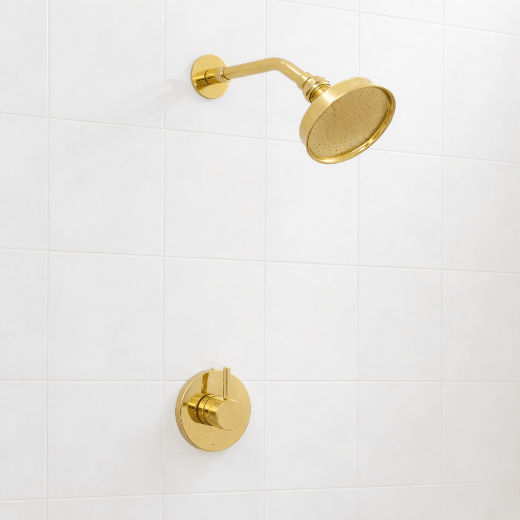 Built - in Solid Brass Shower, Unlacquered Brass Swiveling Showerhead, Rainfall Shower - Insideast