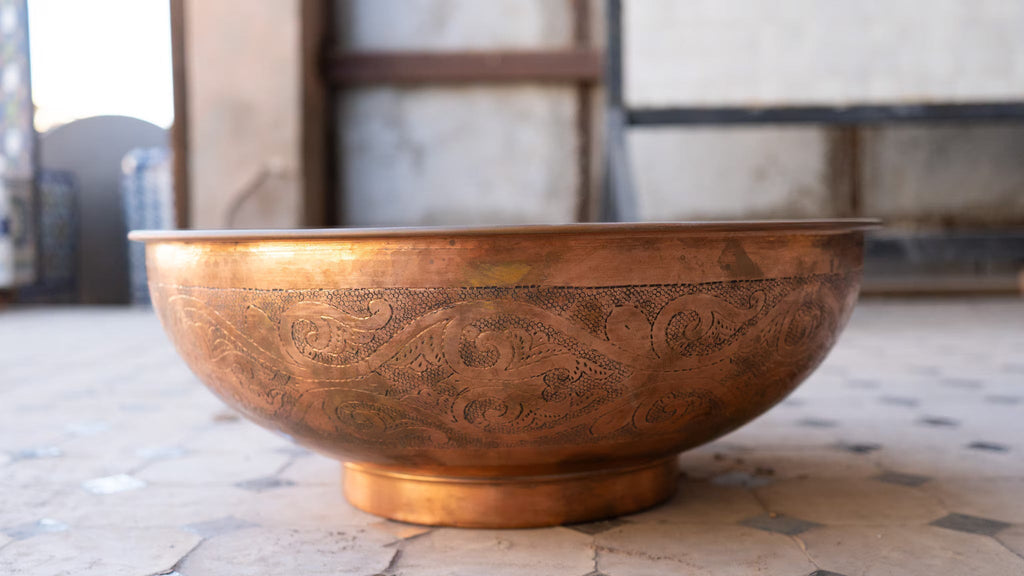 Copper Vessel Sink Engraved Basin Solid Bathroom Vessel Vanity, Counter Top Sink Bowl