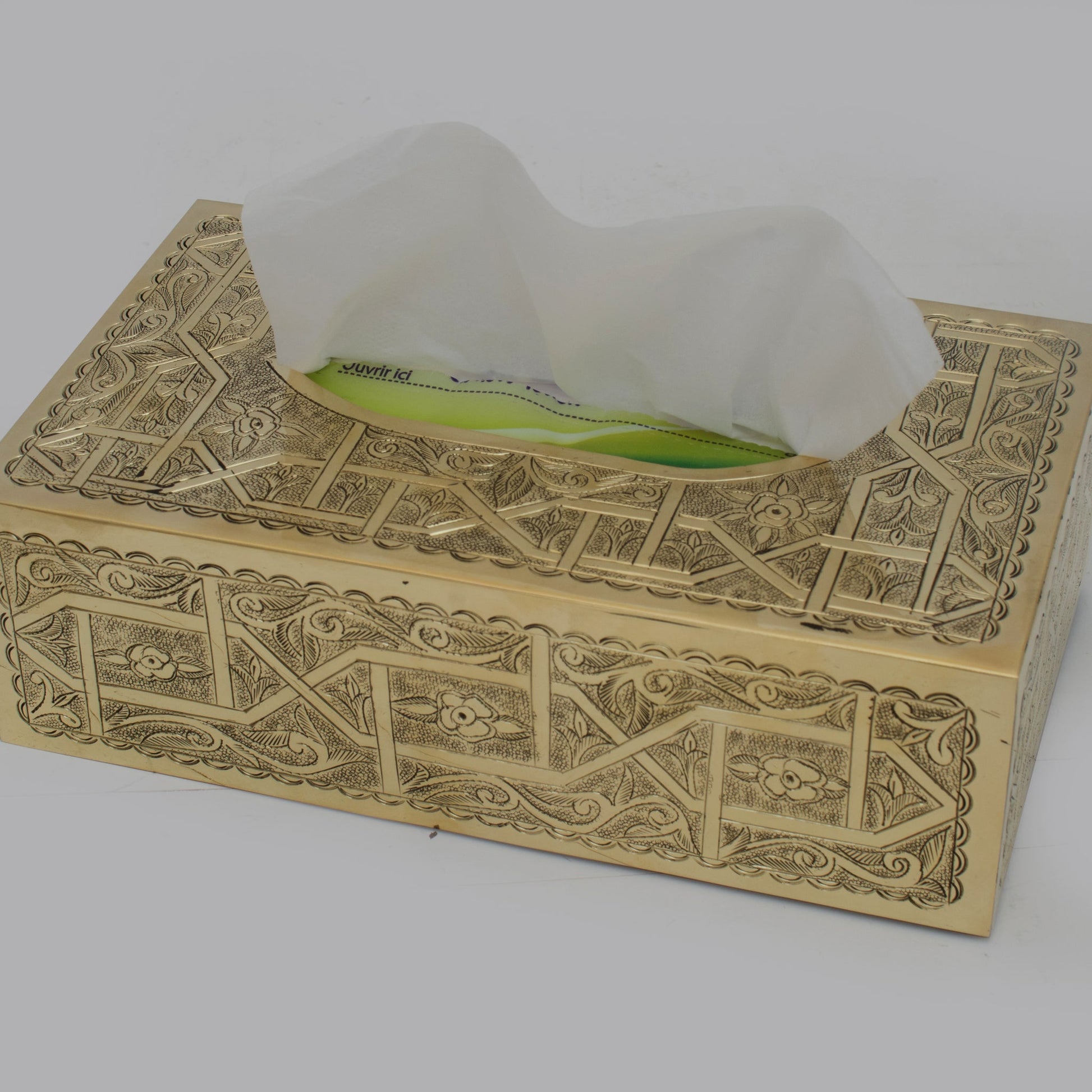 Engraved Solid Brass Rectangular Tissue Box Cover - Insideast