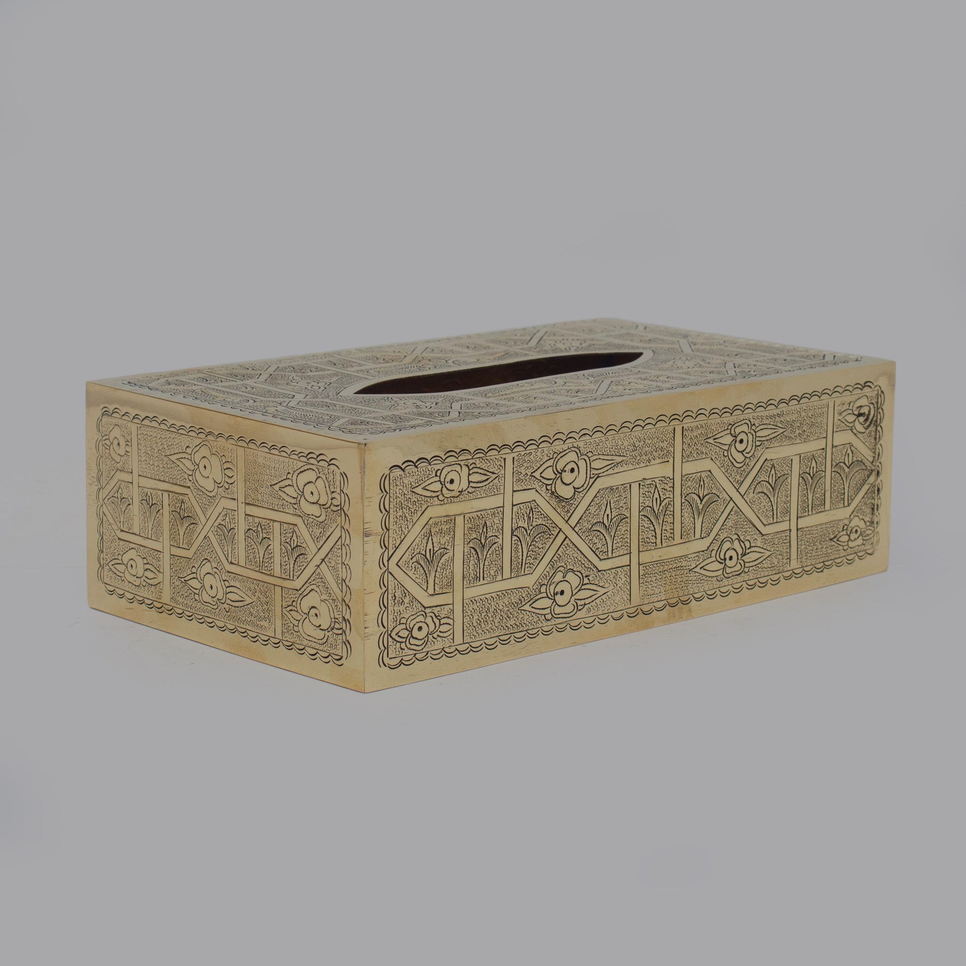 Engraved Solid Brass Rectangular Tissue Box Cover - Insideast