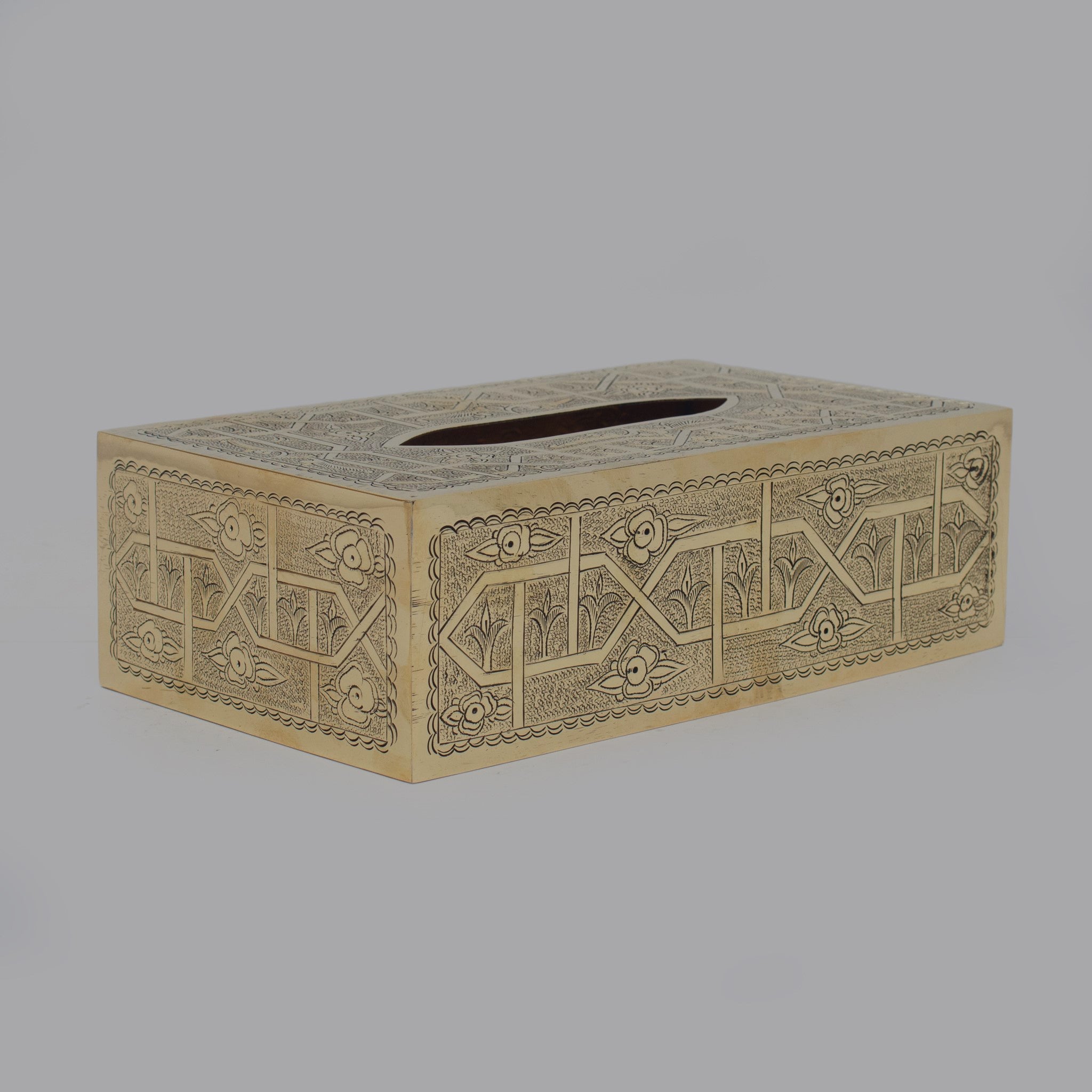 Engraved Solid Brass Rectangular Tissue Box Cover - Insideast