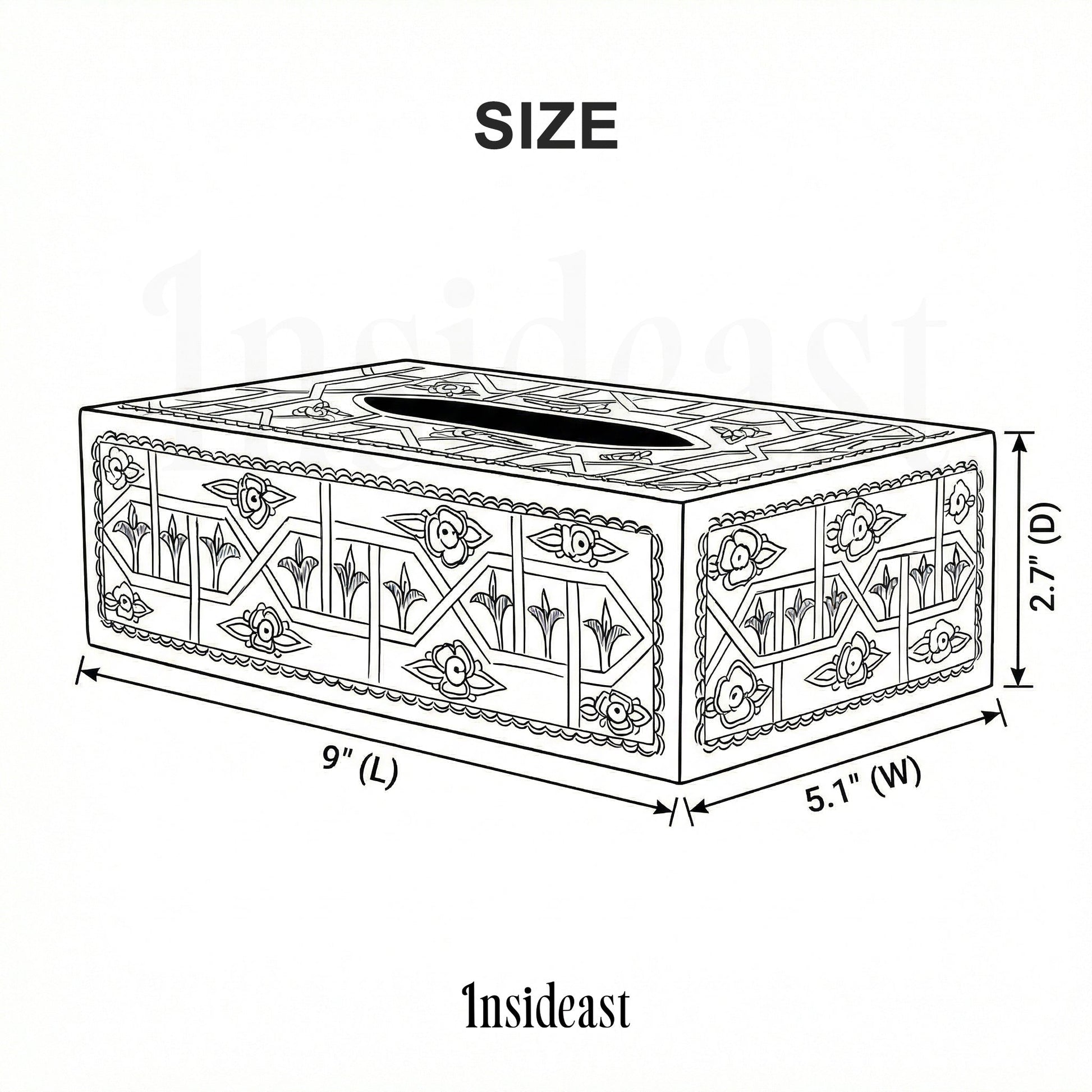 Engraved Solid Brass Rectangular Tissue Box Cover - Insideast