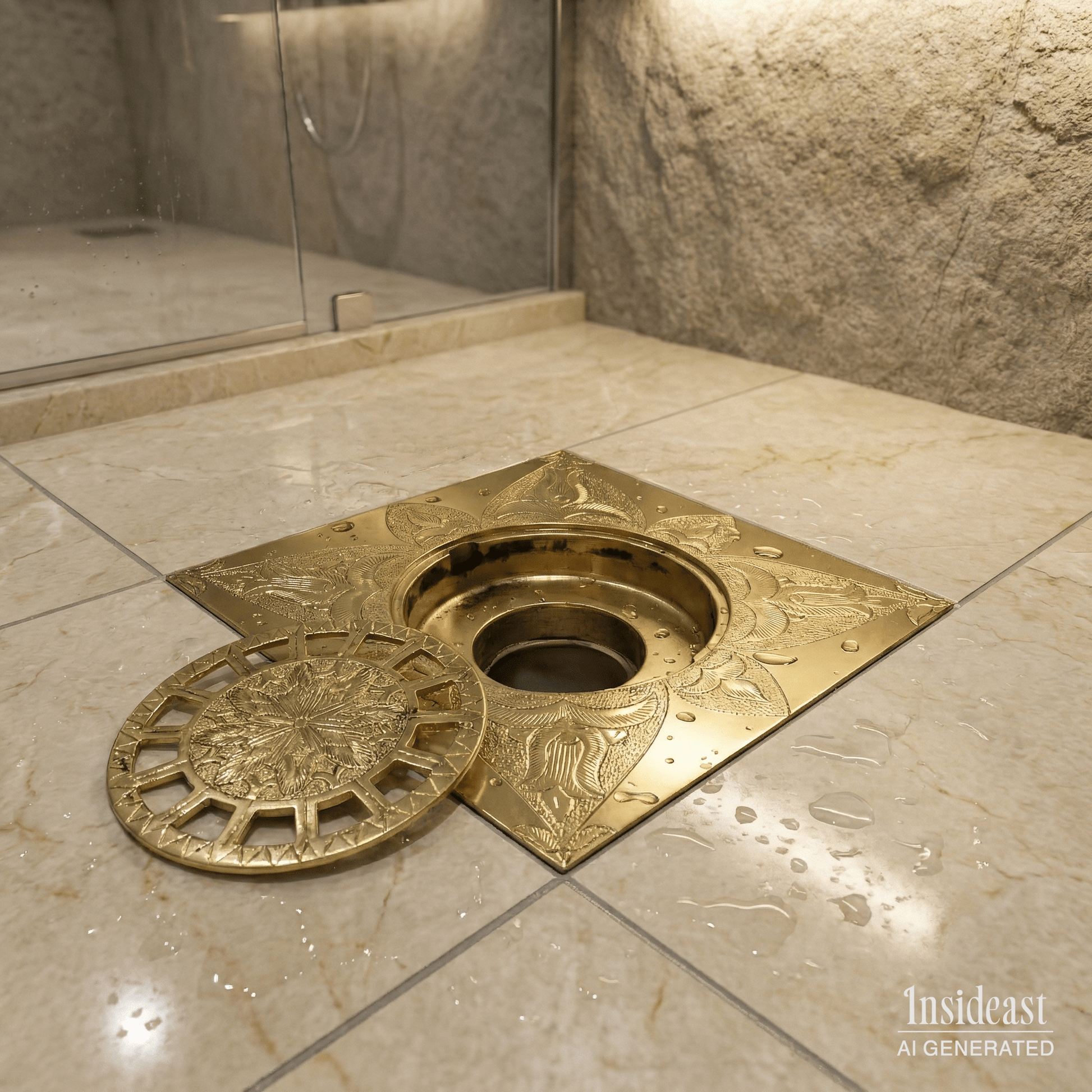 Engraved Traditional Style Brass Floor Drain | Shower floor - Insideast