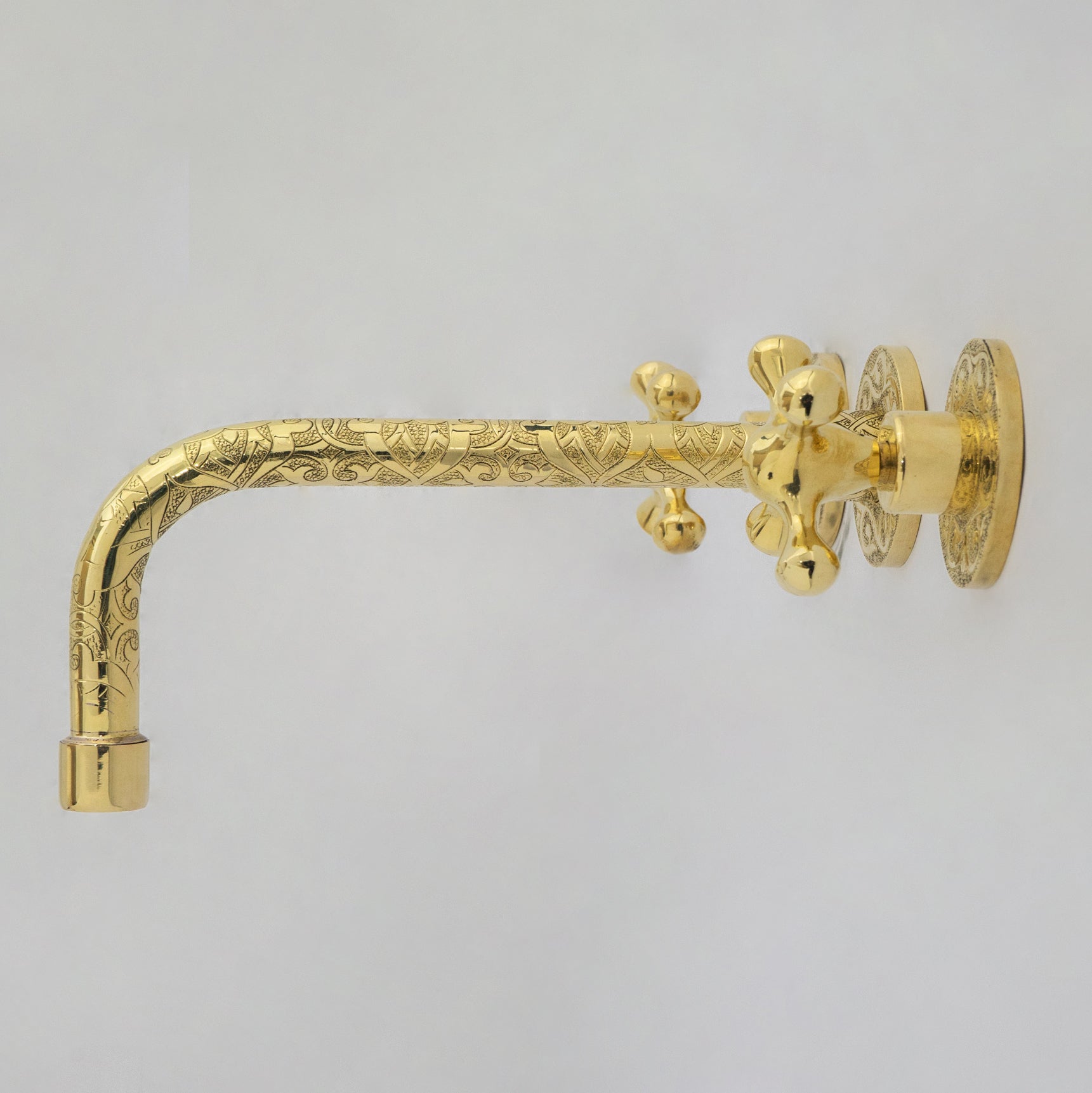 Engraved Solid Brass Built-in Faucet, Unlacquered Bathroom Sink Faucet