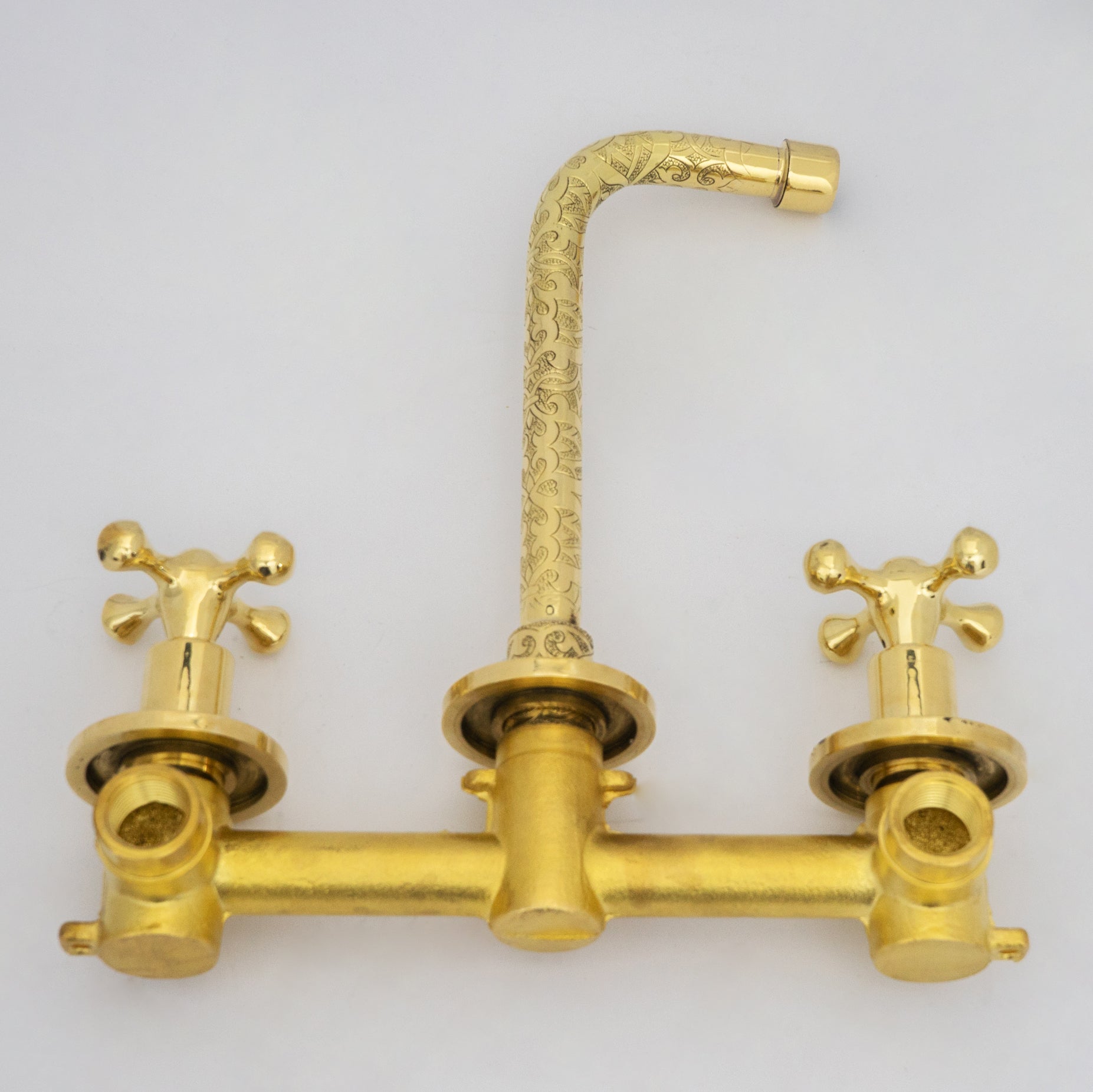 Engraved Solid Brass Built-in Faucet, Unlacquered Bathroom Sink Faucet