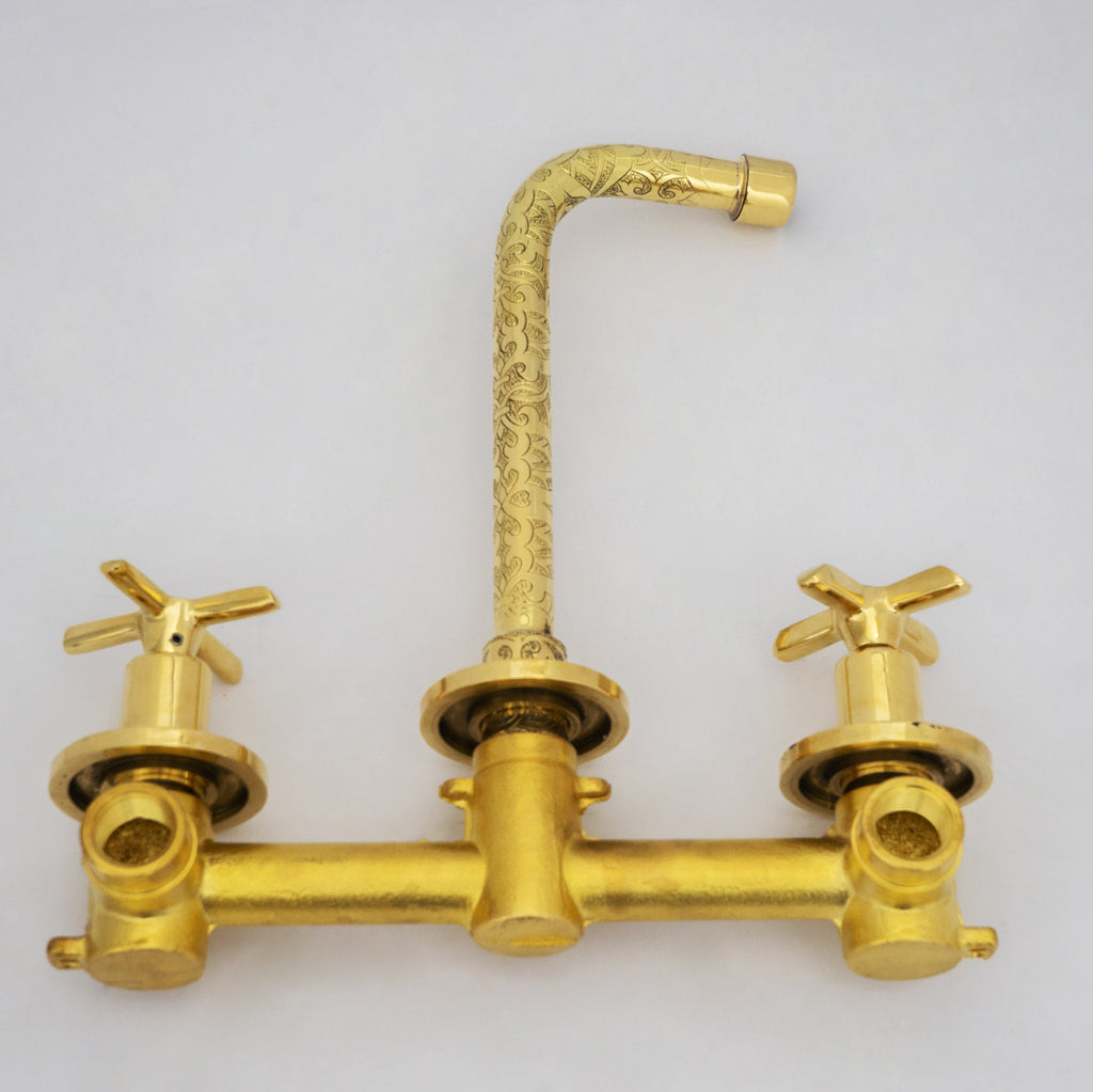 Engraved Solid Brass Built-in Faucet, Unlacquered Bathroom Sink Faucet