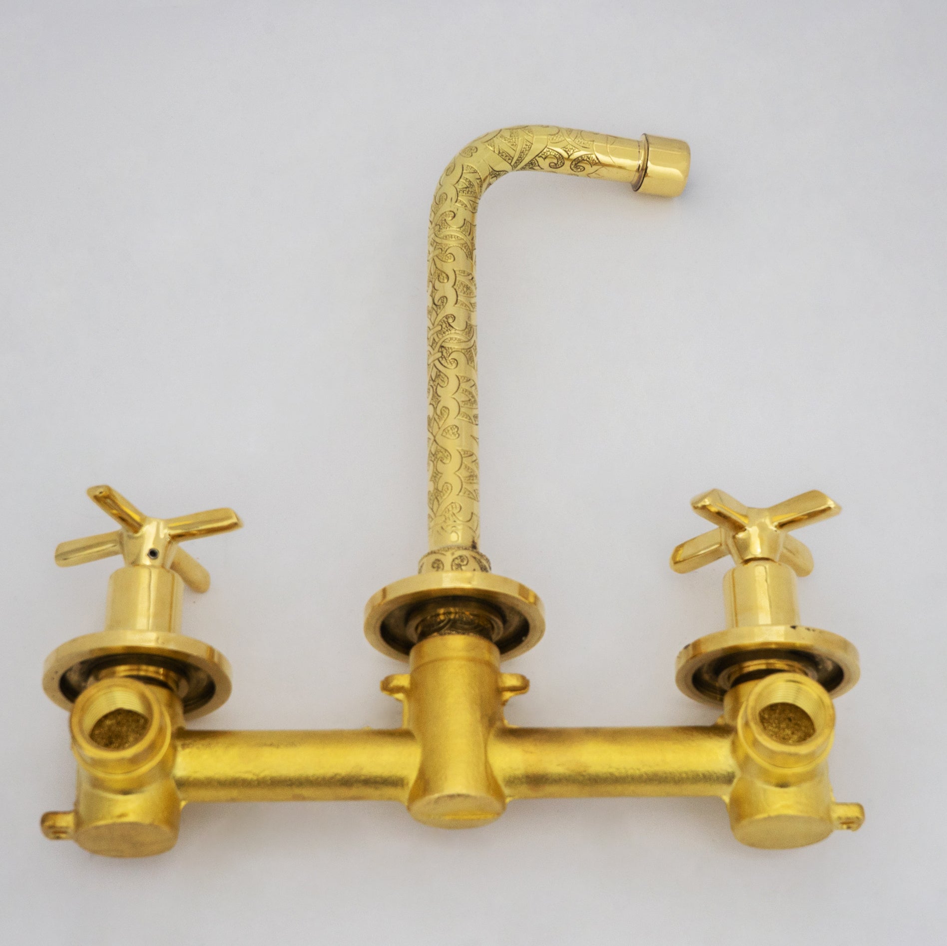 Engraved Solid Brass Built-in Faucet, Unlacquered Bathroom Sink Faucet