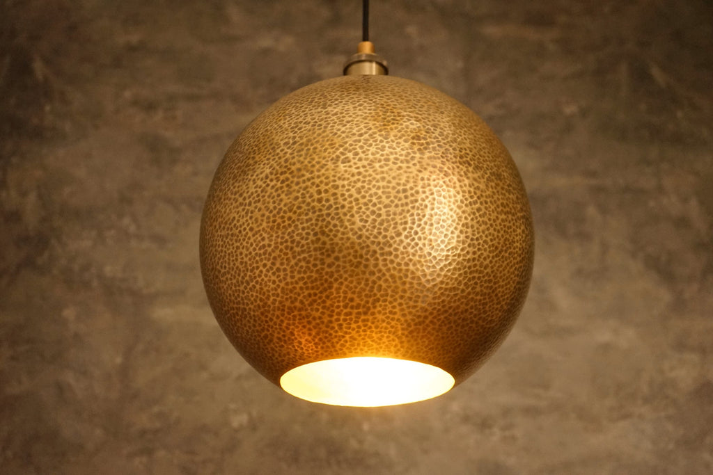 Hammered Brass Ball Pendant Light, Dome Ceiling Light