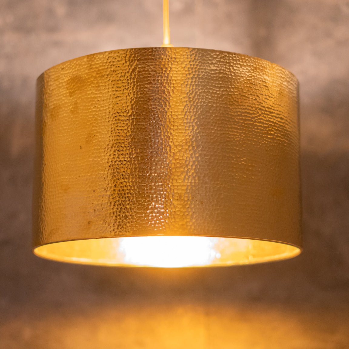 Hammered Brass Cylinder Pendant Light, Unlacquered Brass Pendant Light - Insideast