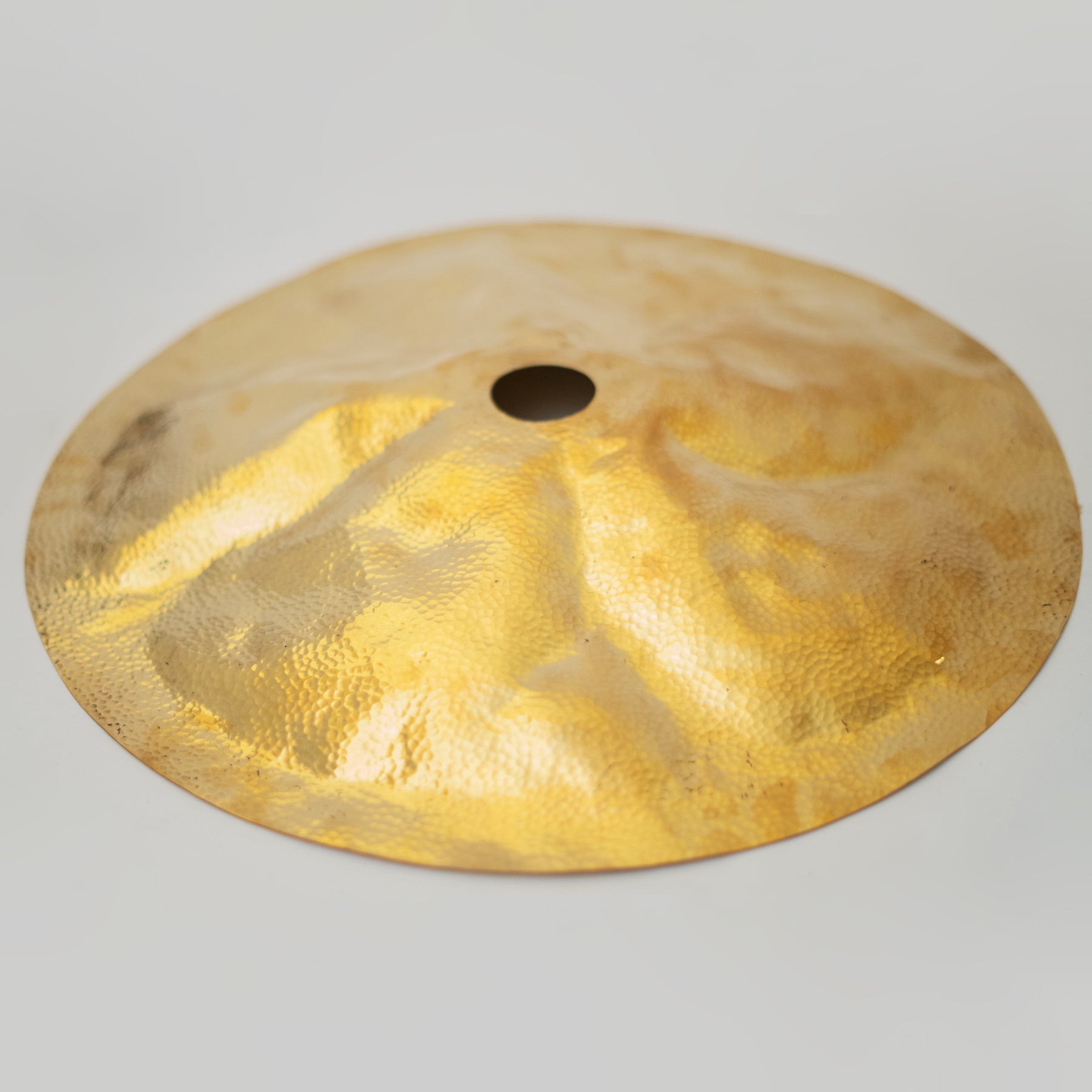 Hammered Brass Flat Disc Pendant Light, Brass Plate Lampshade, Flat Circle Shade - Insideast