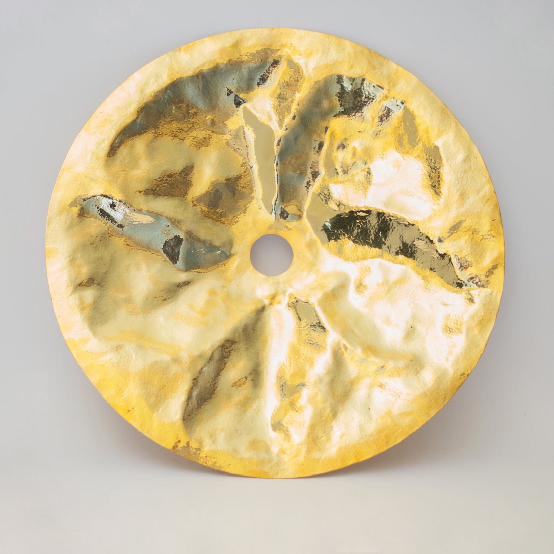 Hammered Brass Flat Disc Pendant Light, Brass Plate Lampshade, Flat Circle Shade - Insideast