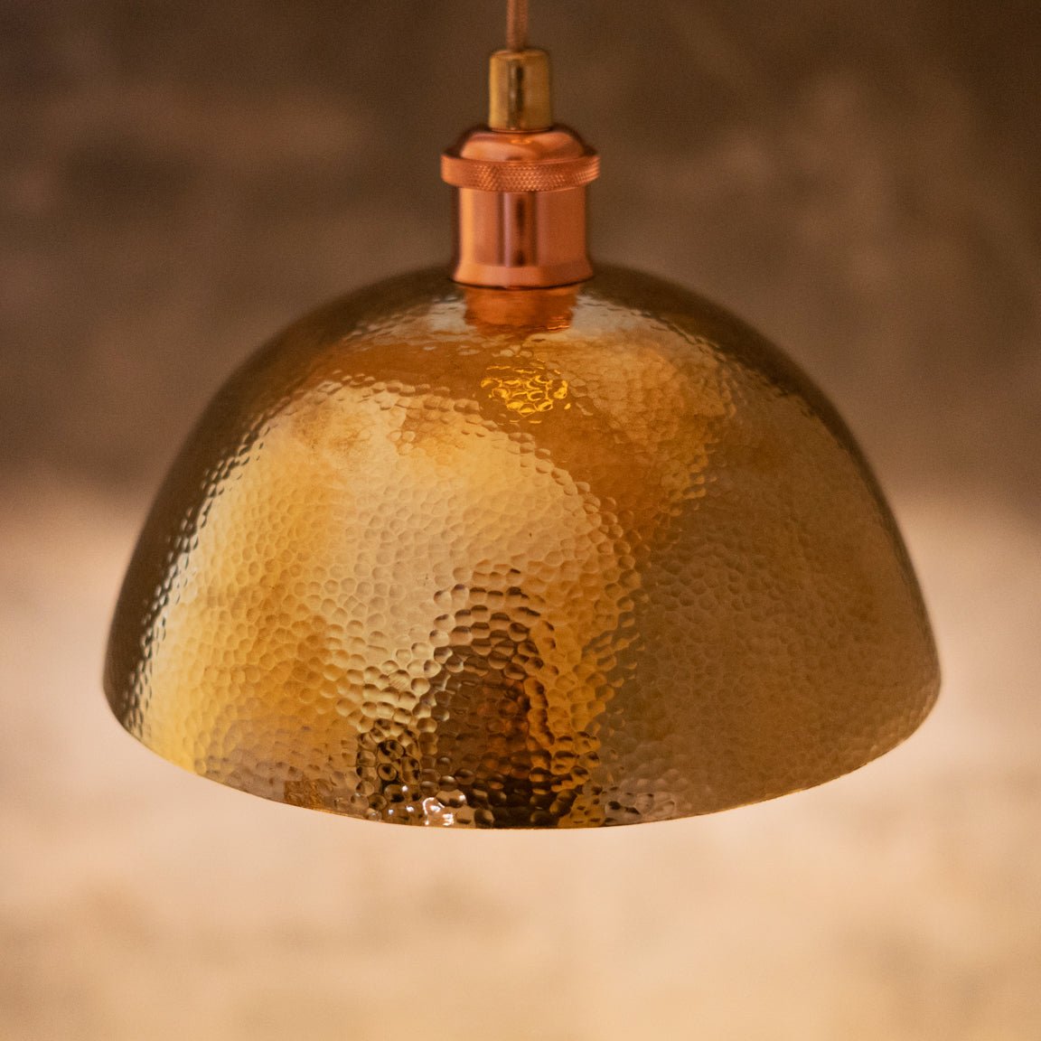 Hammered Brass Pendant Light, Unlacquered Brass Dome Lampshade, Kitchen Island Light - Insideast
