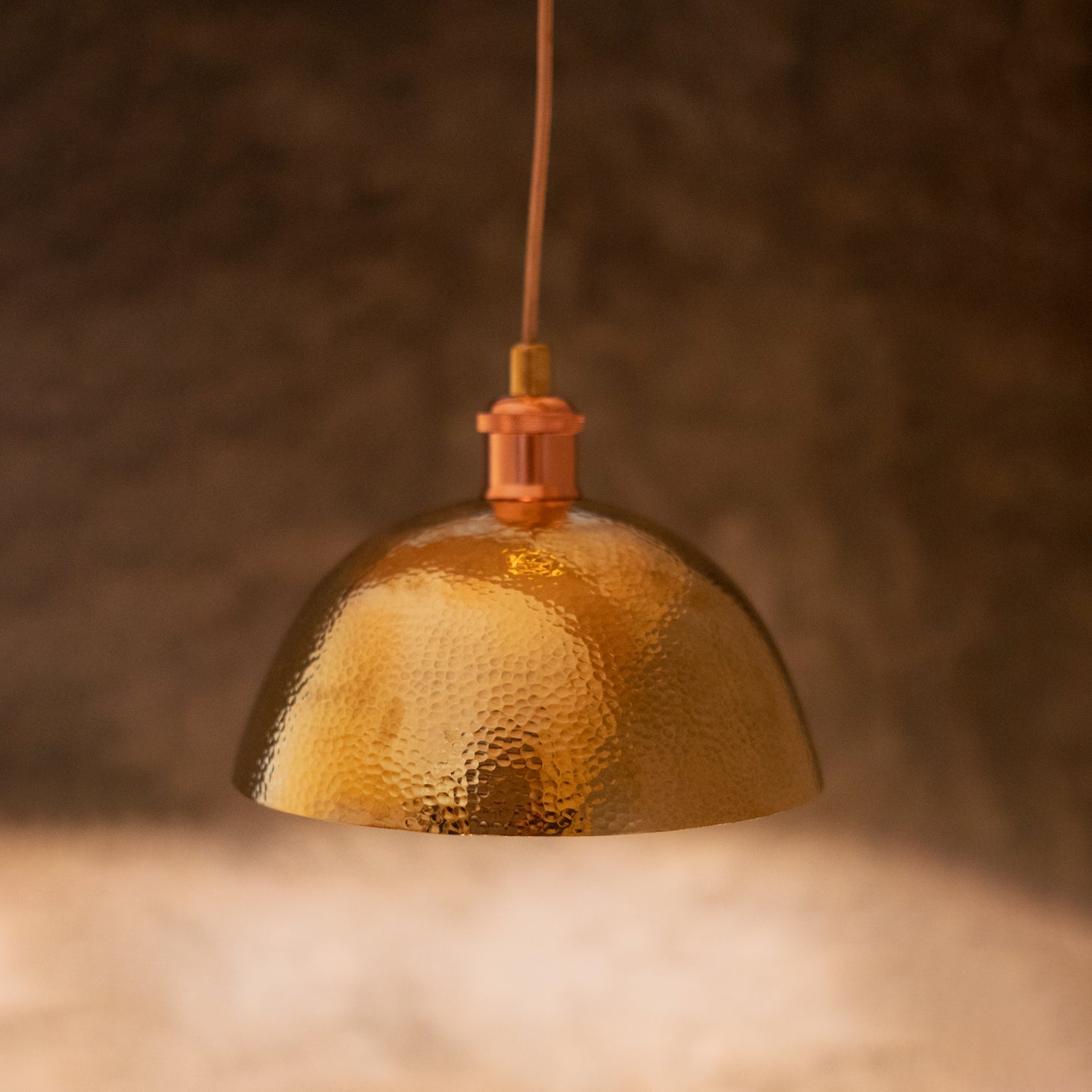 Hammered Brass Pendant Light, Unlacquered Brass Dome Lampshade, Kitchen Island Light - Insideast