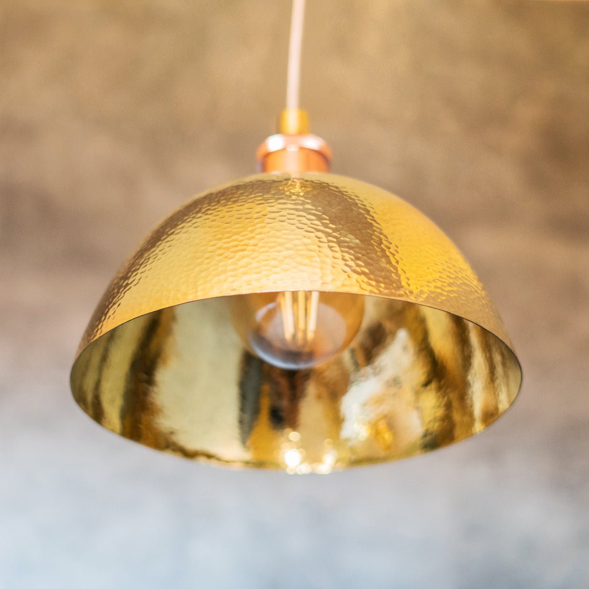 Hammered Brass Pendant Light, Unlacquered Brass Dome Lampshade, Kitchen Island Light - Insideast