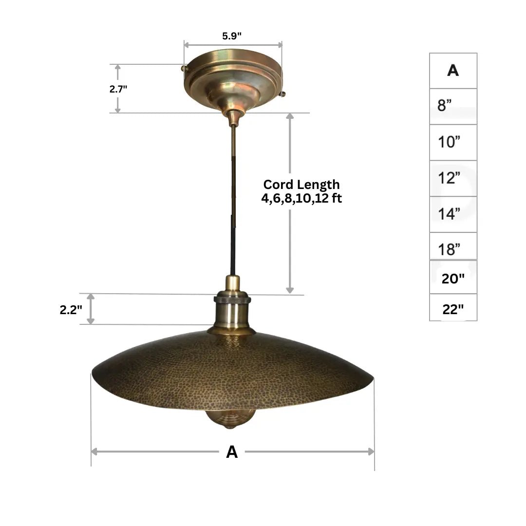 Hammered Bronze Finish Bowl Plate Pendant Light, Solid Brass Ceiling Light - Insideast