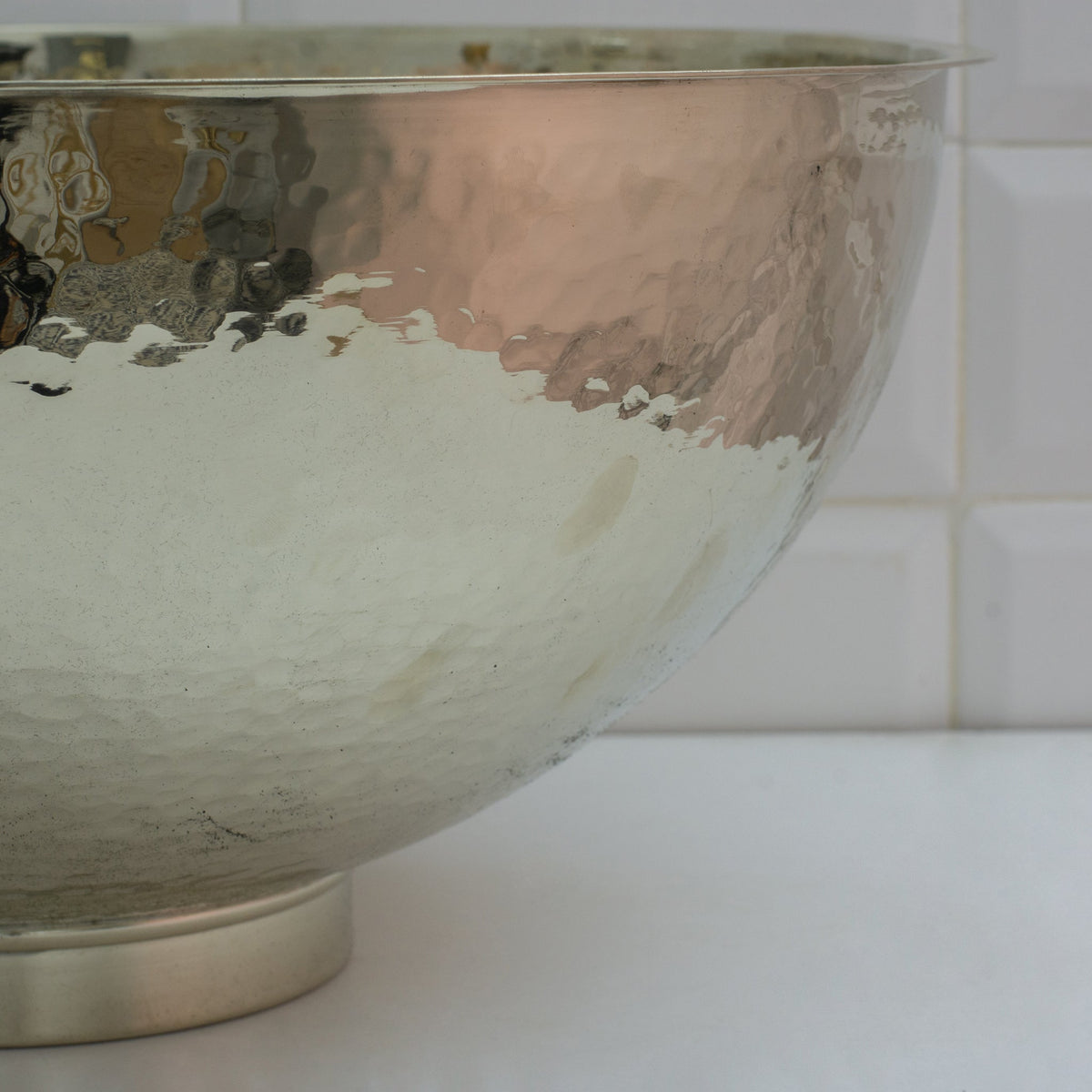 Handcrafted German silver vessel sink detail
