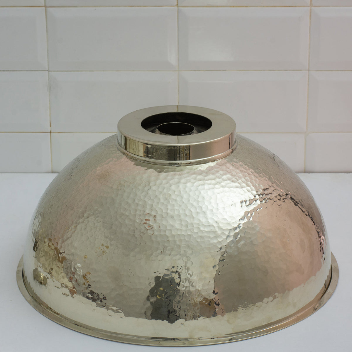 Hammered texture of German silver bowl vessel sink