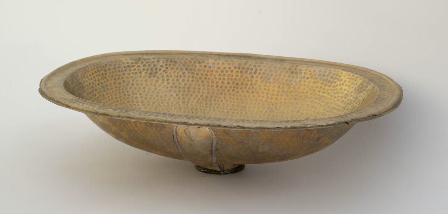 Hammered Oval Brass Sink – Drop - In Antique Brass Bathroom Sink | Aged Solid Brass Basin - Insideast