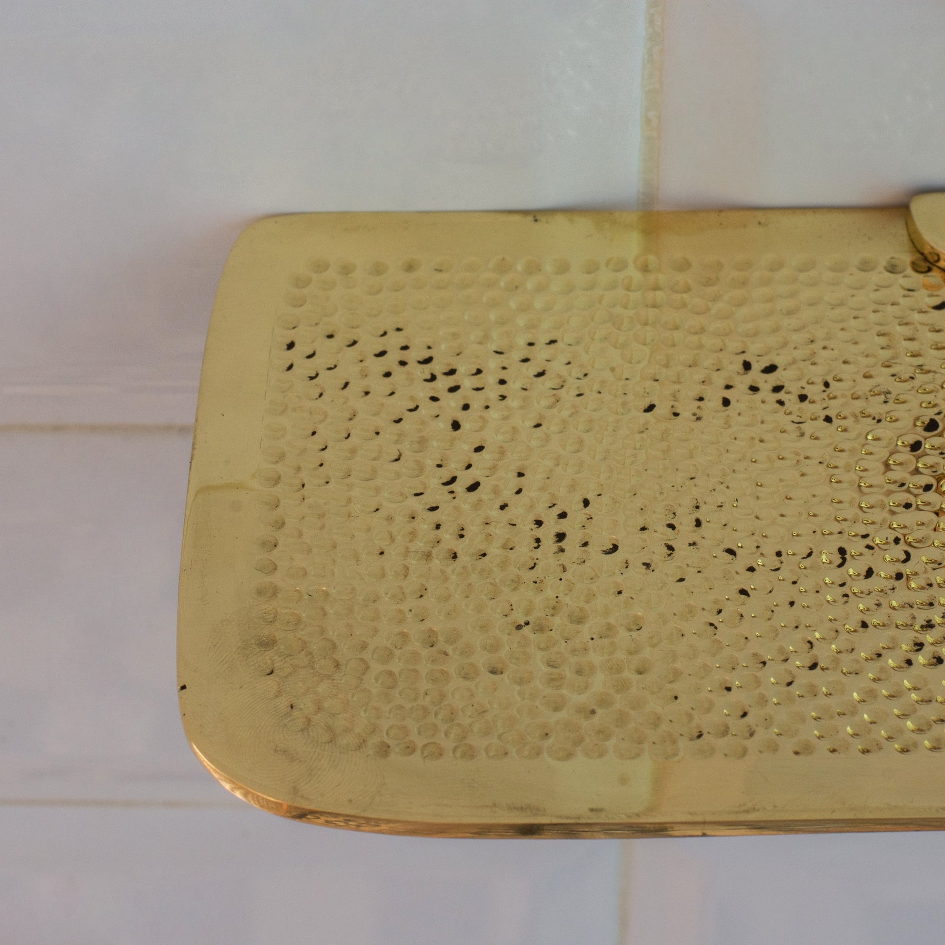 Hammered Solid Brass Floating Shelf, Bathroom Bottle Holder, Wall Mount Shelf Brass - Insideast