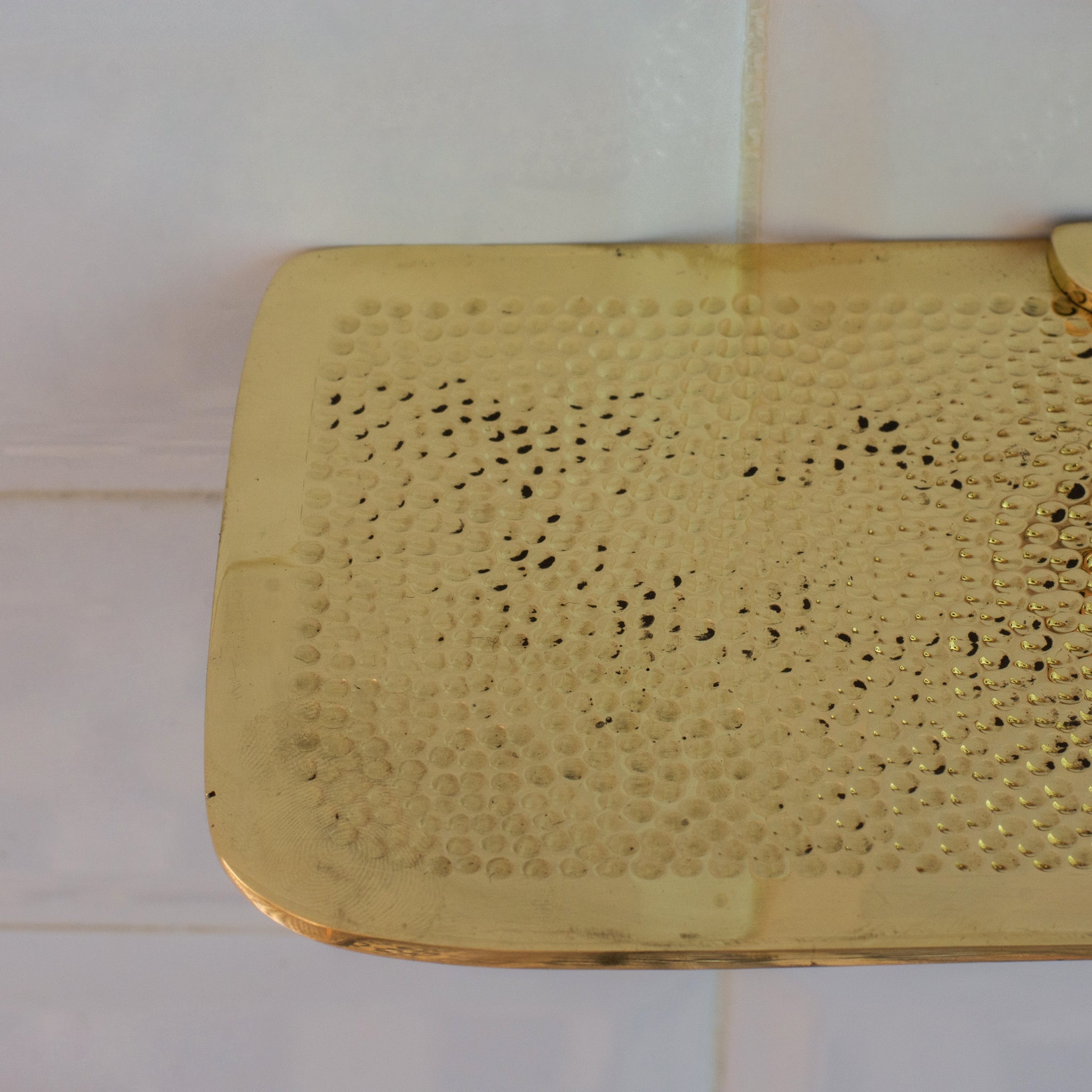 Hammered Solid Brass Floating Shelf, Bathroom Bottle Holder, Wall Mount Shelf Brass - Insideast