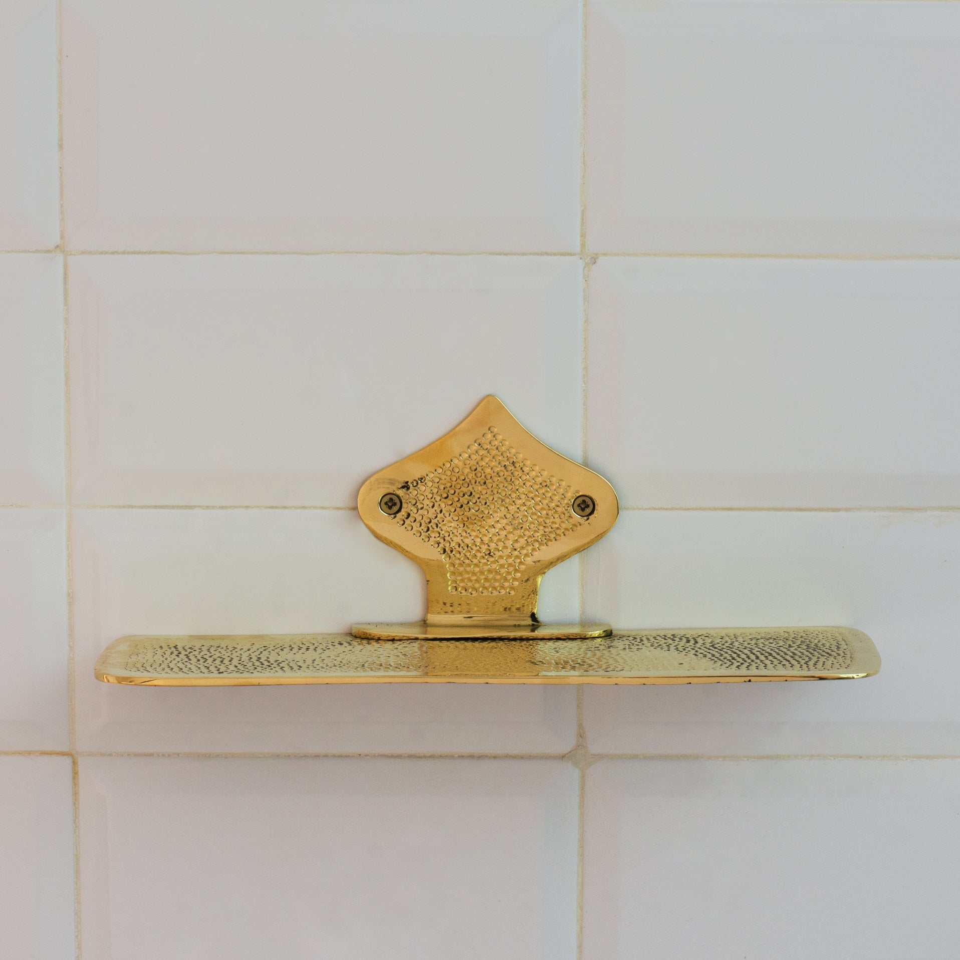 Hammered Solid Brass Floating Shelf, Bathroom Bottle Holder, Wall Mount Shelf Brass - Insideast