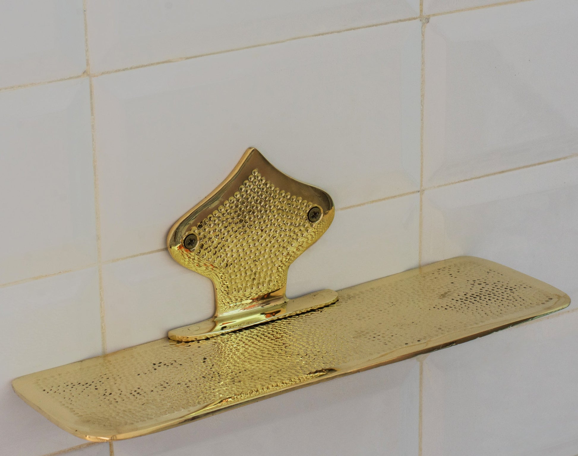 Hammered Solid Brass Floating Shelf, Bathroom Bottle Holder, Wall Mount Shelf Brass - Insideast