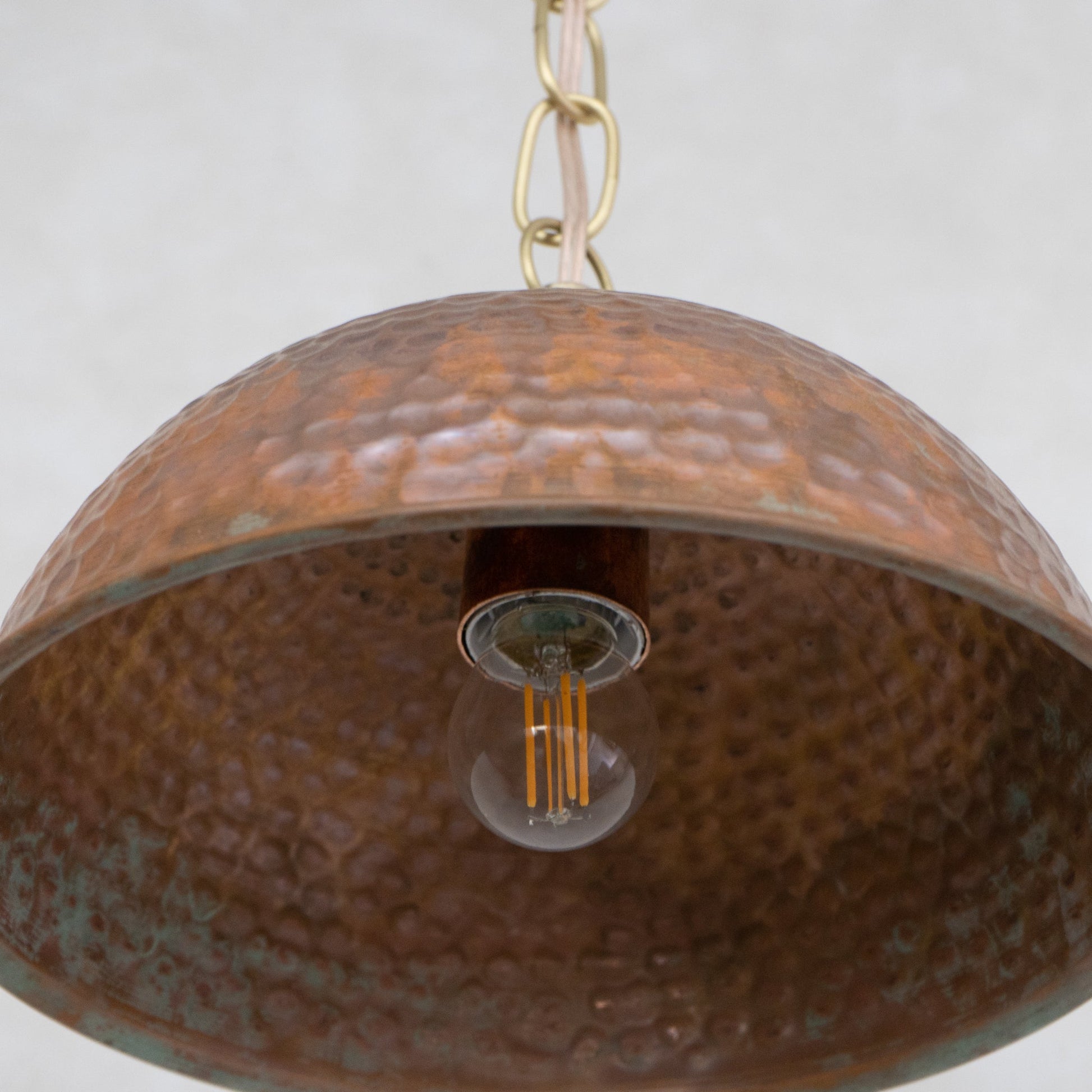 Hand - Hammered Wide Copper Dome Pendant - Rustic Moroccan Hanging Light for Kitchen & Dining - Insideast