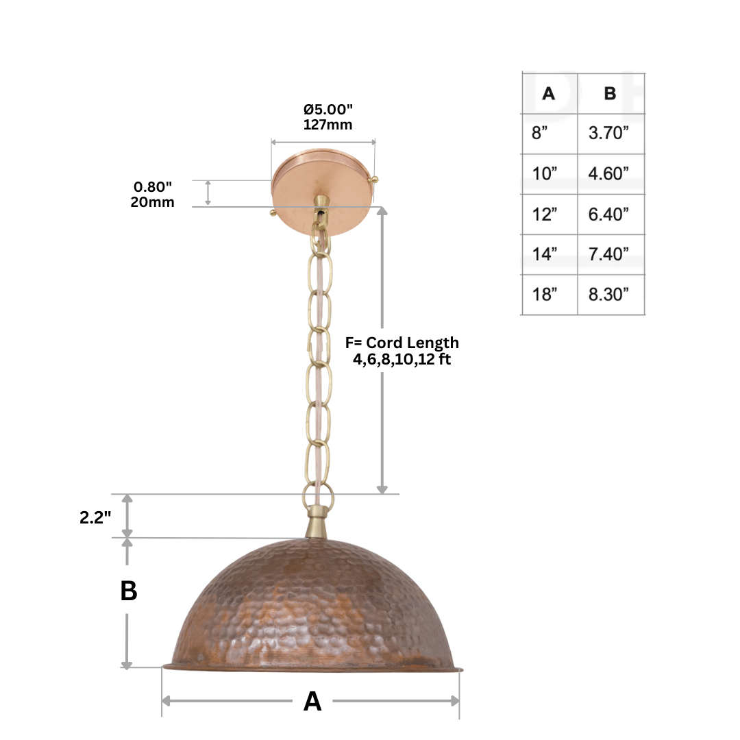Hand - Hammered Wide Copper Dome Pendant - Rustic Moroccan Hanging Light for Kitchen & Dining - Insideast