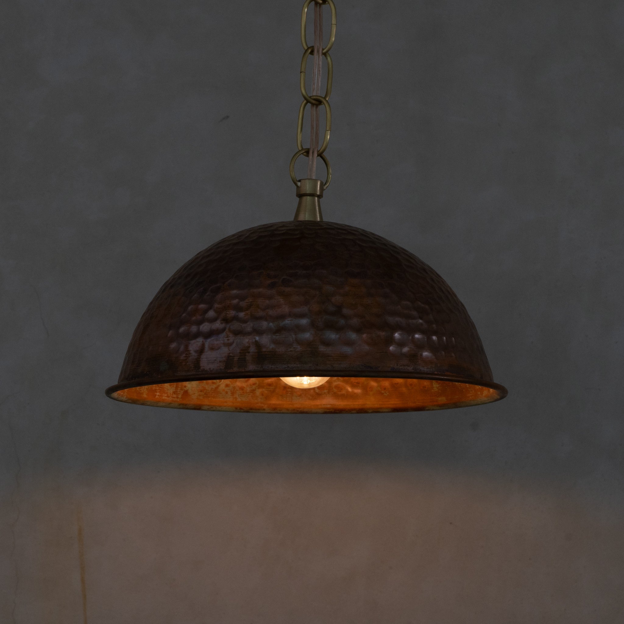 Hand - Hammered Wide Copper Dome Pendant - Rustic Moroccan Hanging Light for Kitchen & Dining - Insideast