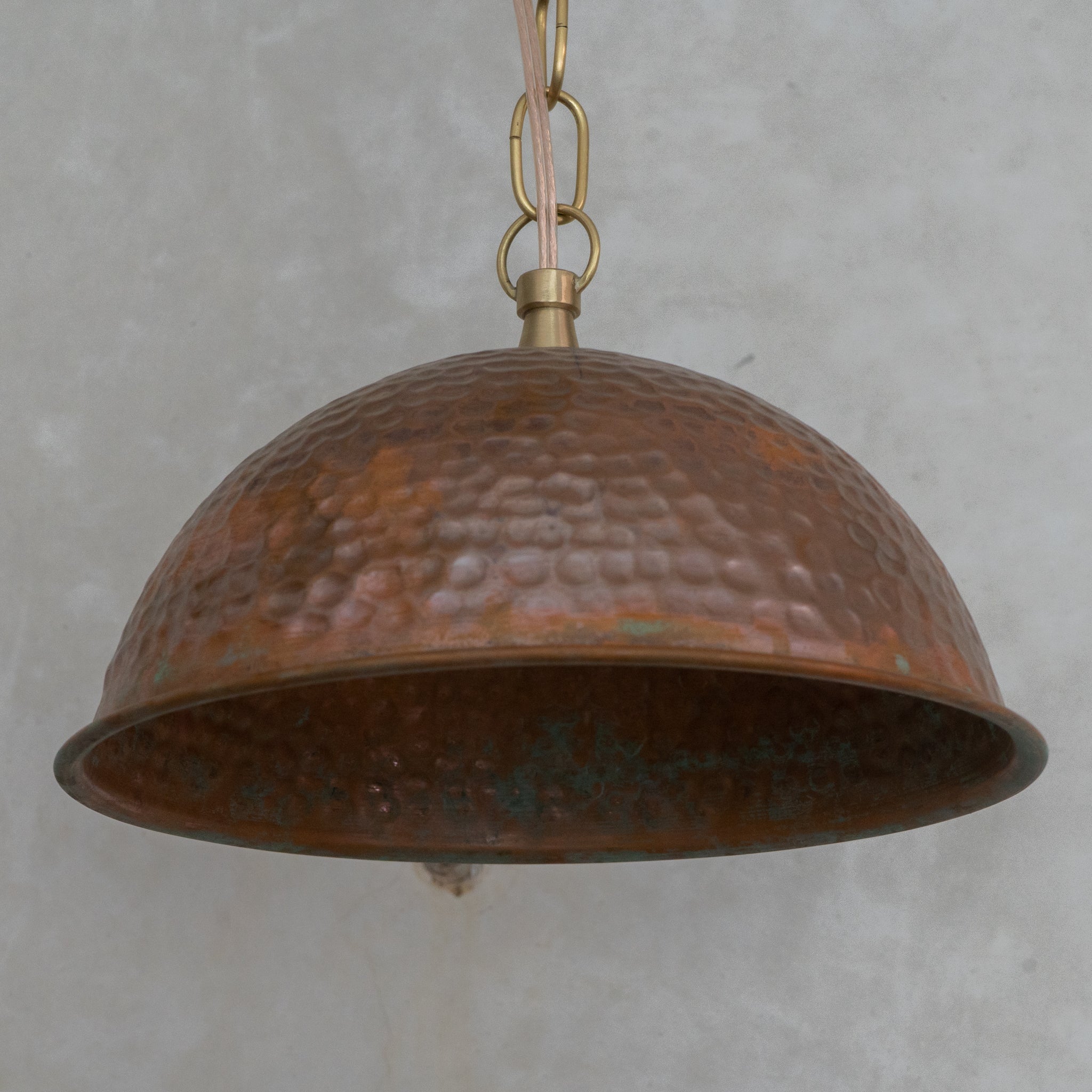 Hand - Hammered Wide Copper Dome Pendant - Rustic Moroccan Hanging Light for Kitchen & Dining - Insideast