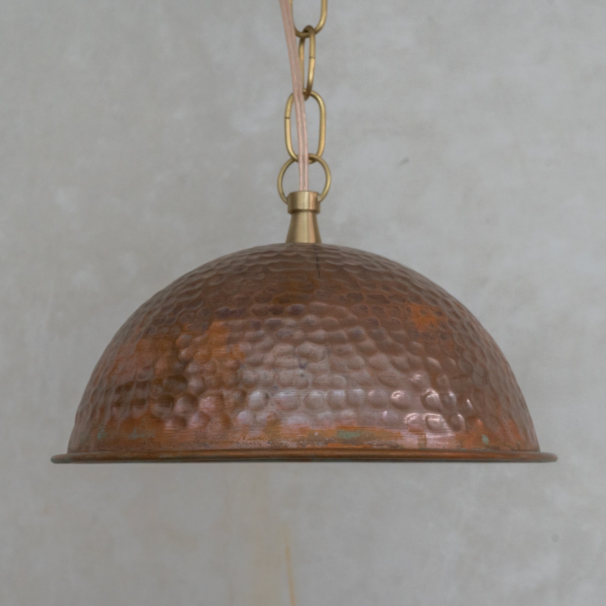 Hand - Hammered Wide Copper Dome Pendant - Rustic Moroccan Hanging Light for Kitchen & Dining - Insideast