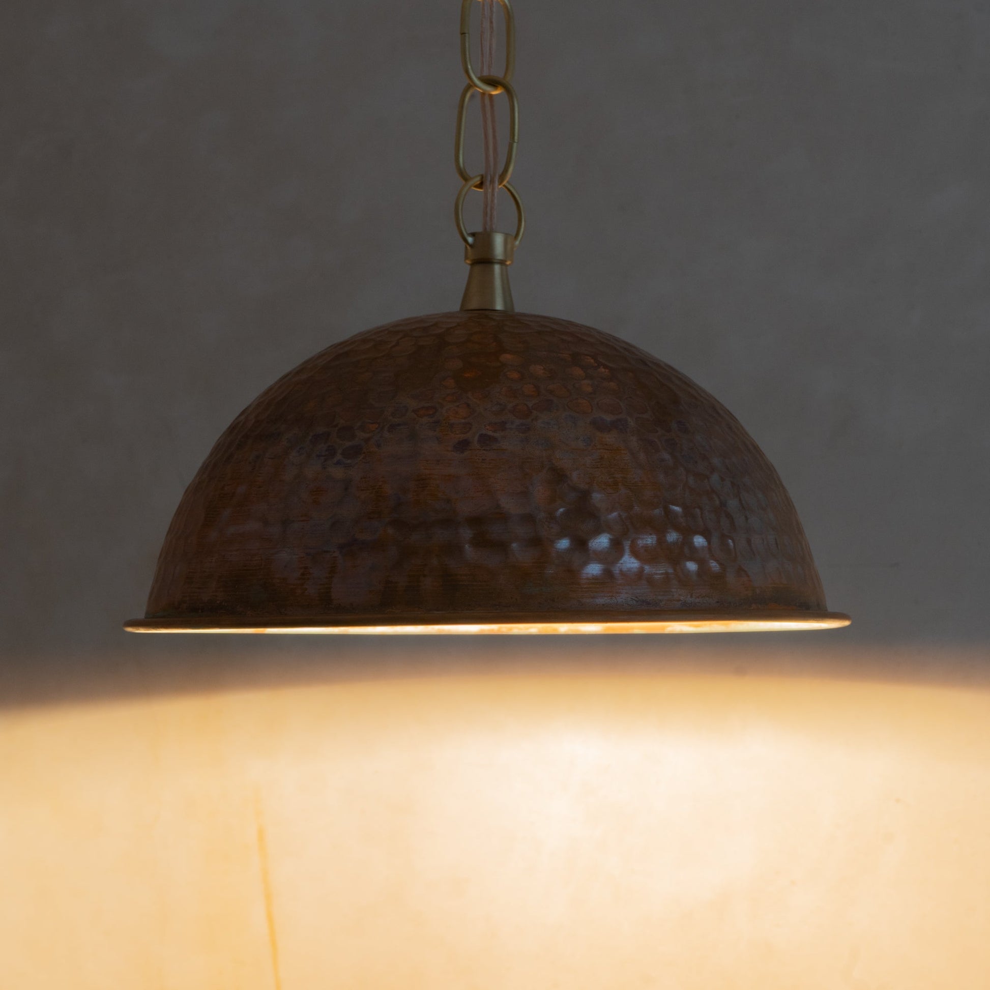 Hand - Hammered Wide Copper Dome Pendant - Rustic Moroccan Hanging Light for Kitchen & Dining - Insideast