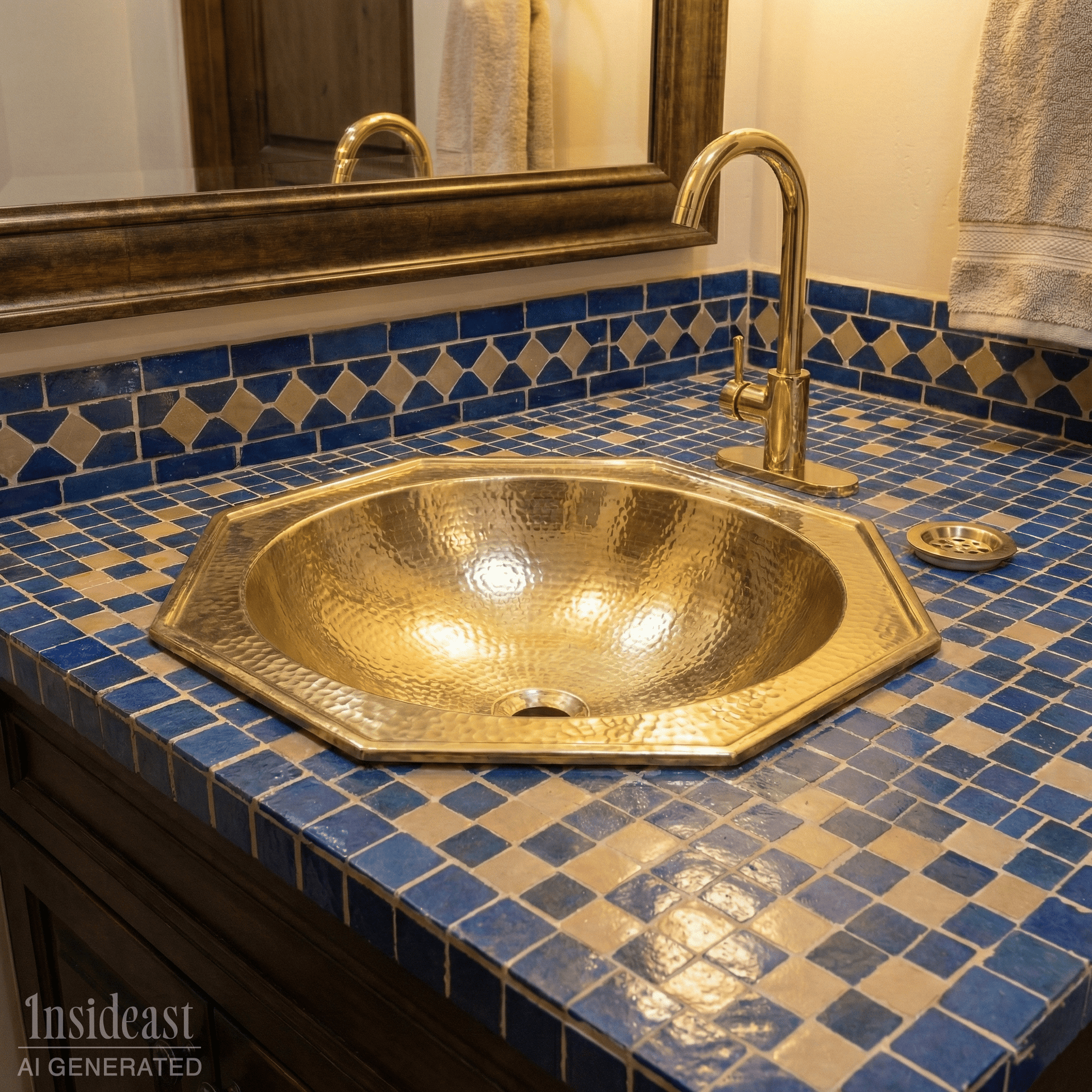 Handcrafted Decagon Solid Brass Hammered Sink | Drop - In - Insideast