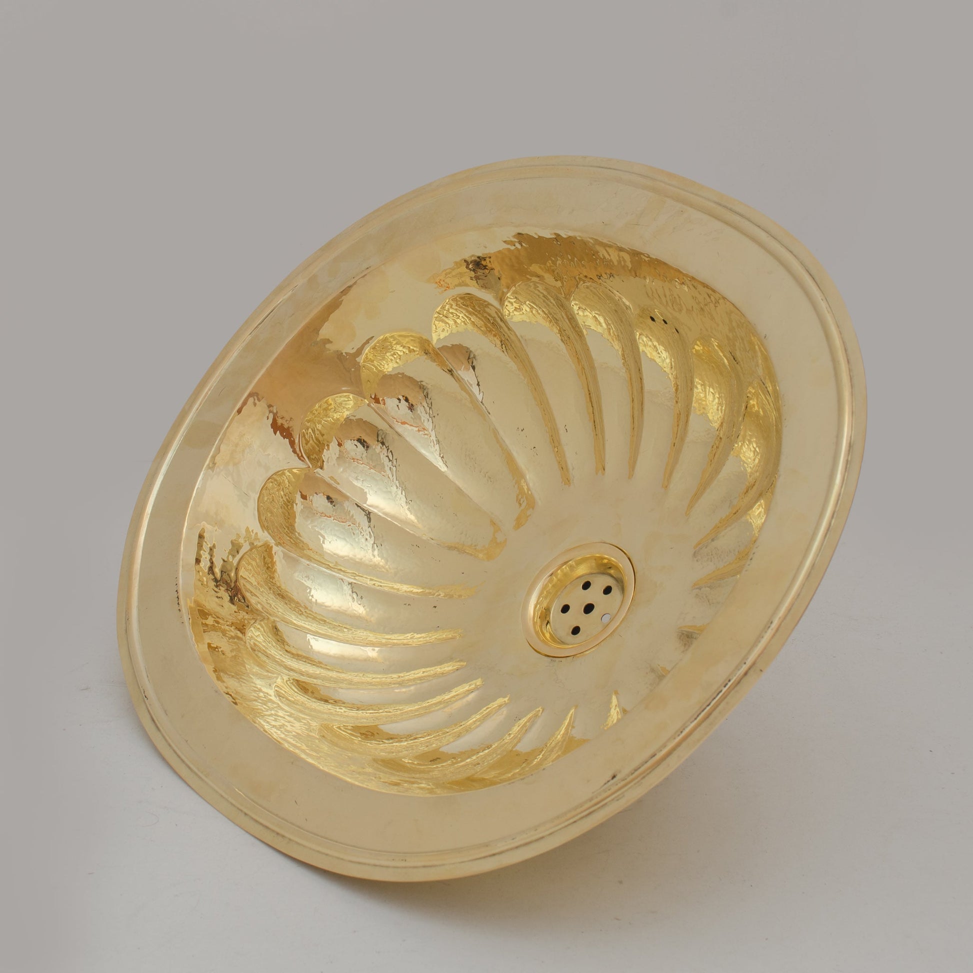 Handcrafted Petal Etched Oval Solid Brass Sink, Drop In Customizable Brass Kitchen Sink - Insideast