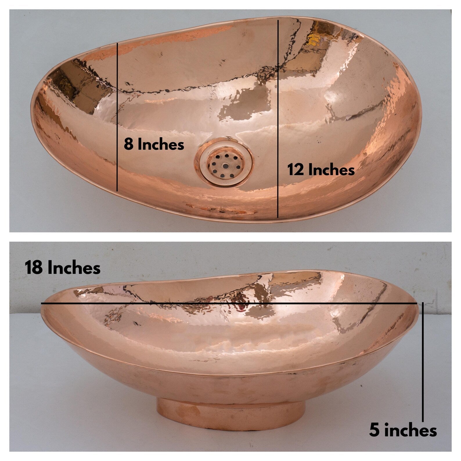 Handcrafted Solid Copper Vessel Sink, Vanity Top Mount Sink, Bathroom Copper Basin, Freestanding Sink Copper - Insideast