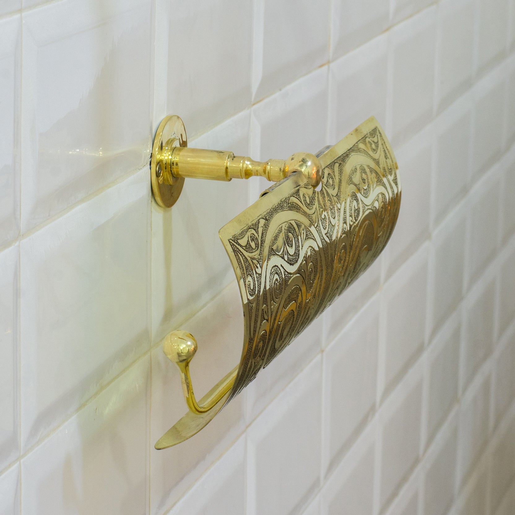 Handcrafted Unlacquered Brass Double Toilet Paper Holder | Engraved Sliding Cover - Insideast