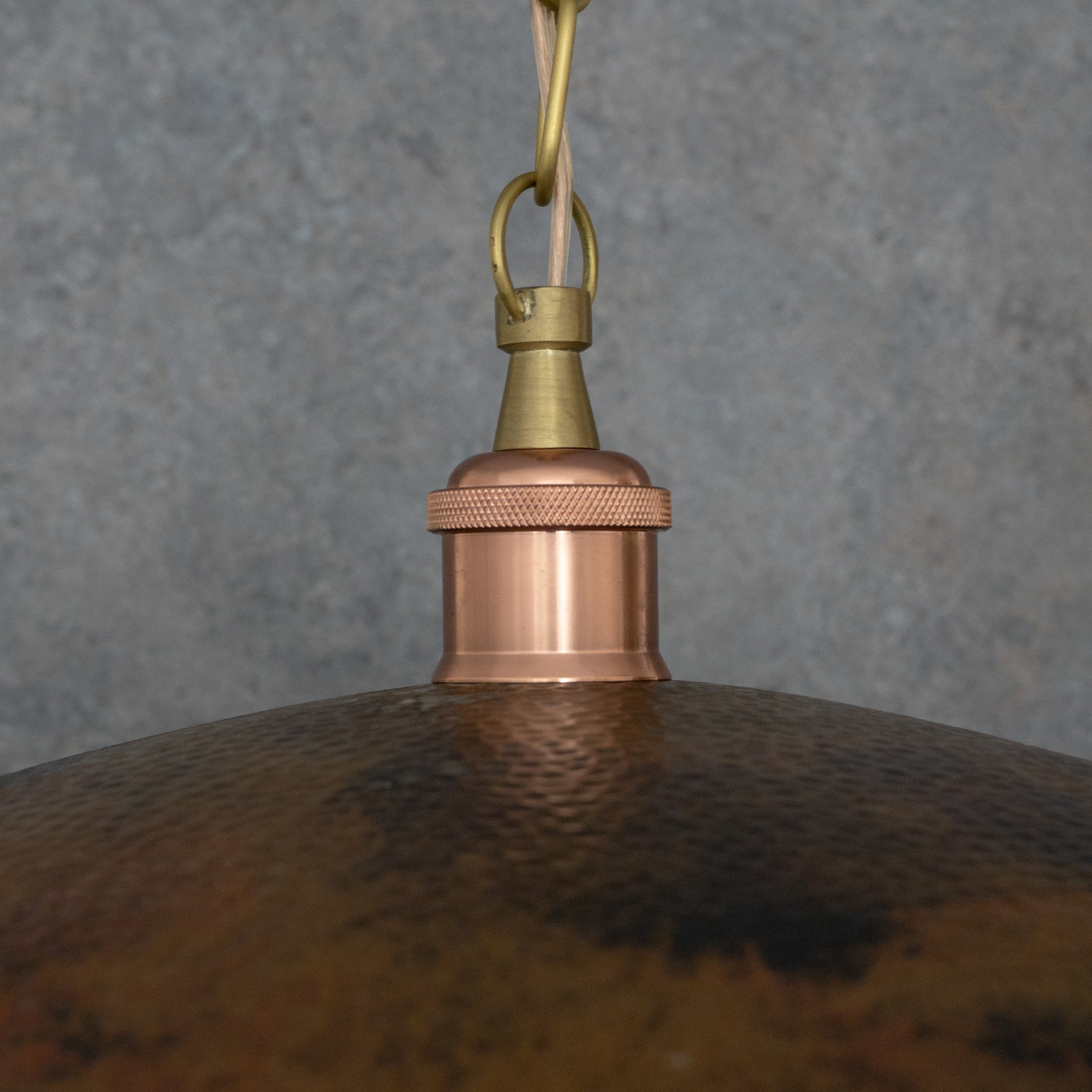 Handcrafted Wide Saucer Pendant Light | Wide Hammered Rustic Copper - Insideast