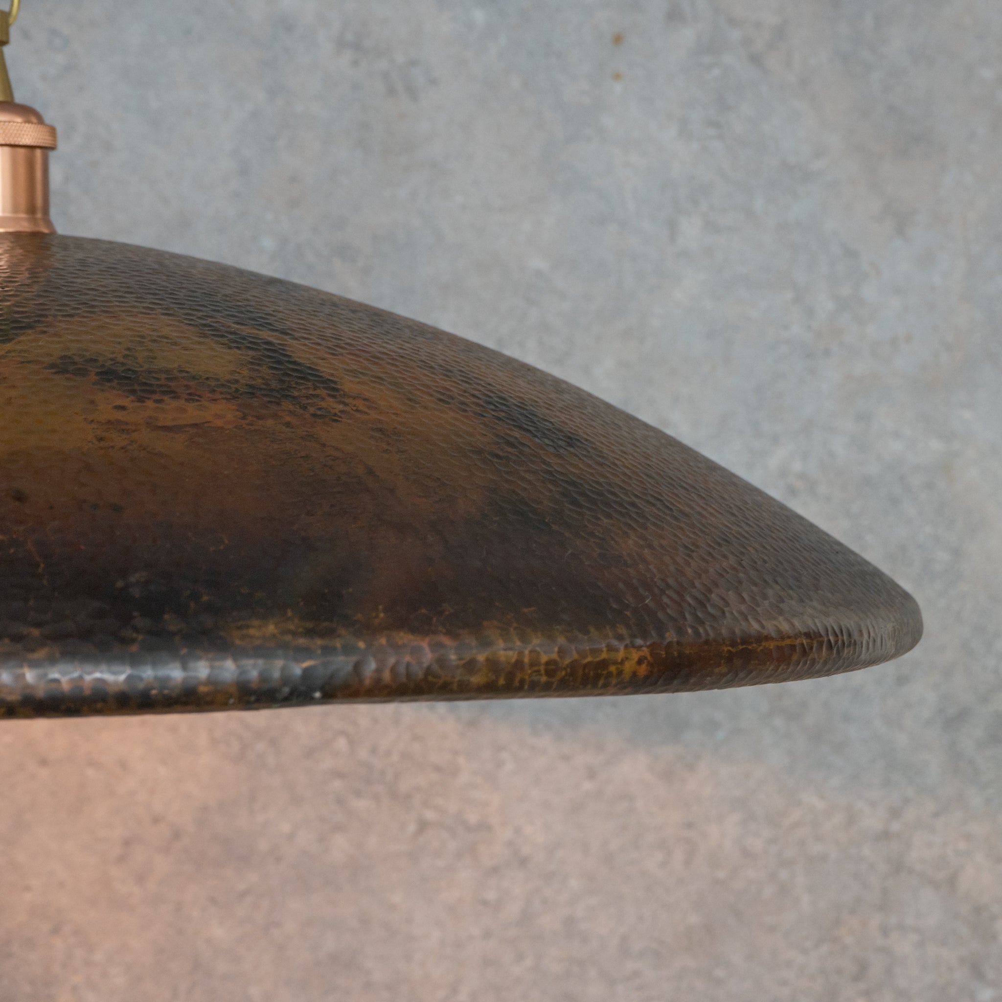 Handcrafted Wide Saucer Pendant Light | Wide Hammered Rustic Copper - Insideast