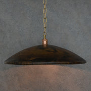 Handcrafted Wide Saucer Pendant Light | Wide Hammered Rustic Copper - Insideast