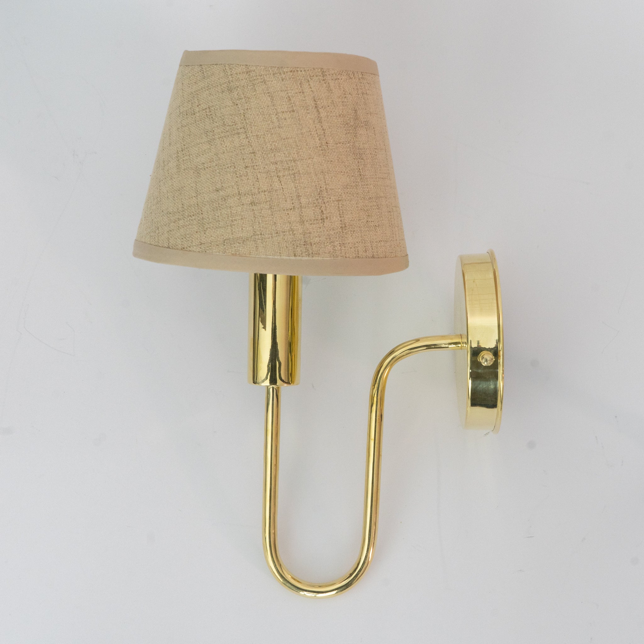 Handcrafted Solid Brass Wall Sconces, Tapered Fabric Shade, Swan Neck Wall Light, Indoor Wall Lamp