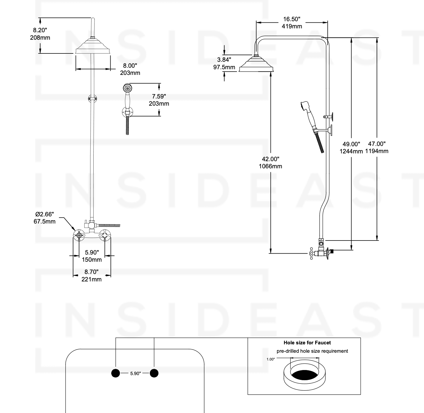 Heritage - Unlacquered Brass Exposed Shower System With Handheld - Insideast