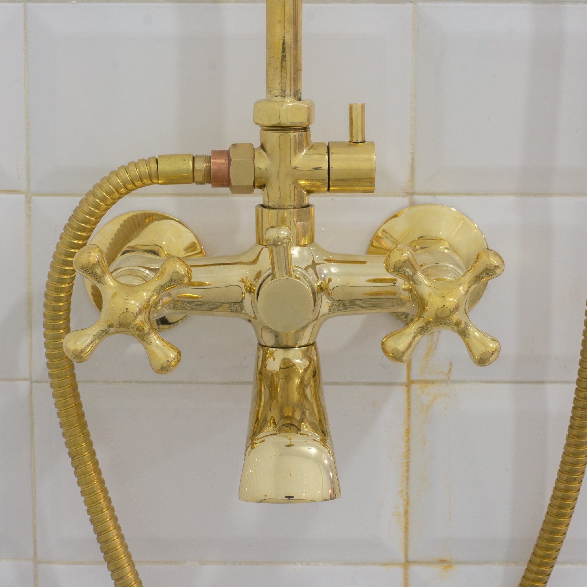 Heritage - Unlacquered Brass Exposed Shower System With Tub Filler - Insideast
