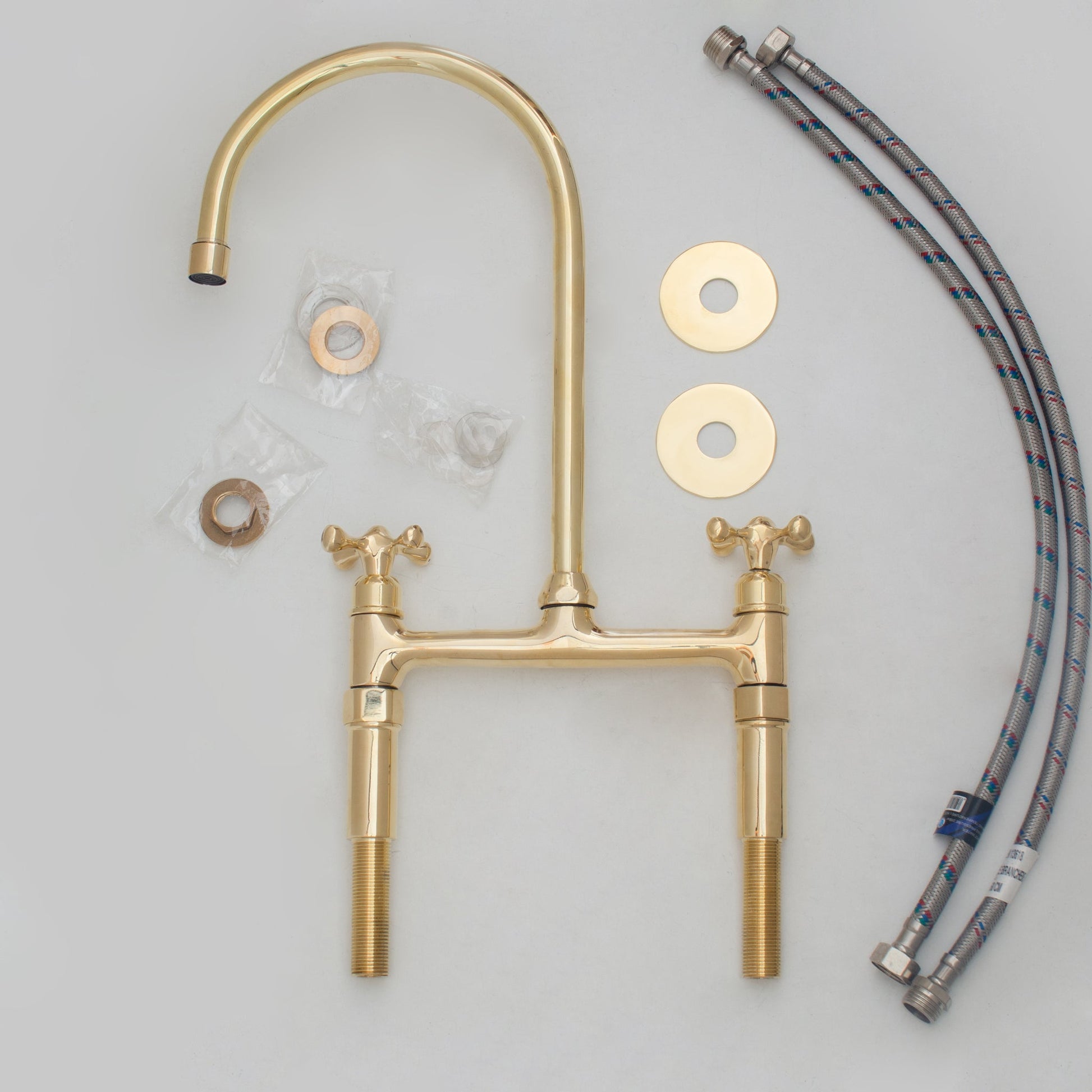Heritage - Unlacquered Brass Kitchen Bridge Faucet - Insideast