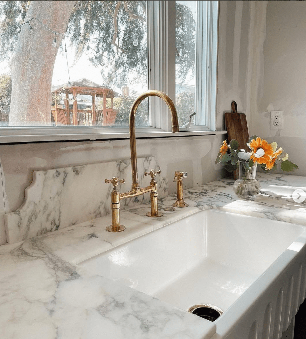 Heritage - Unlacquered Brass Kitchen Bridge Faucet - Insideast