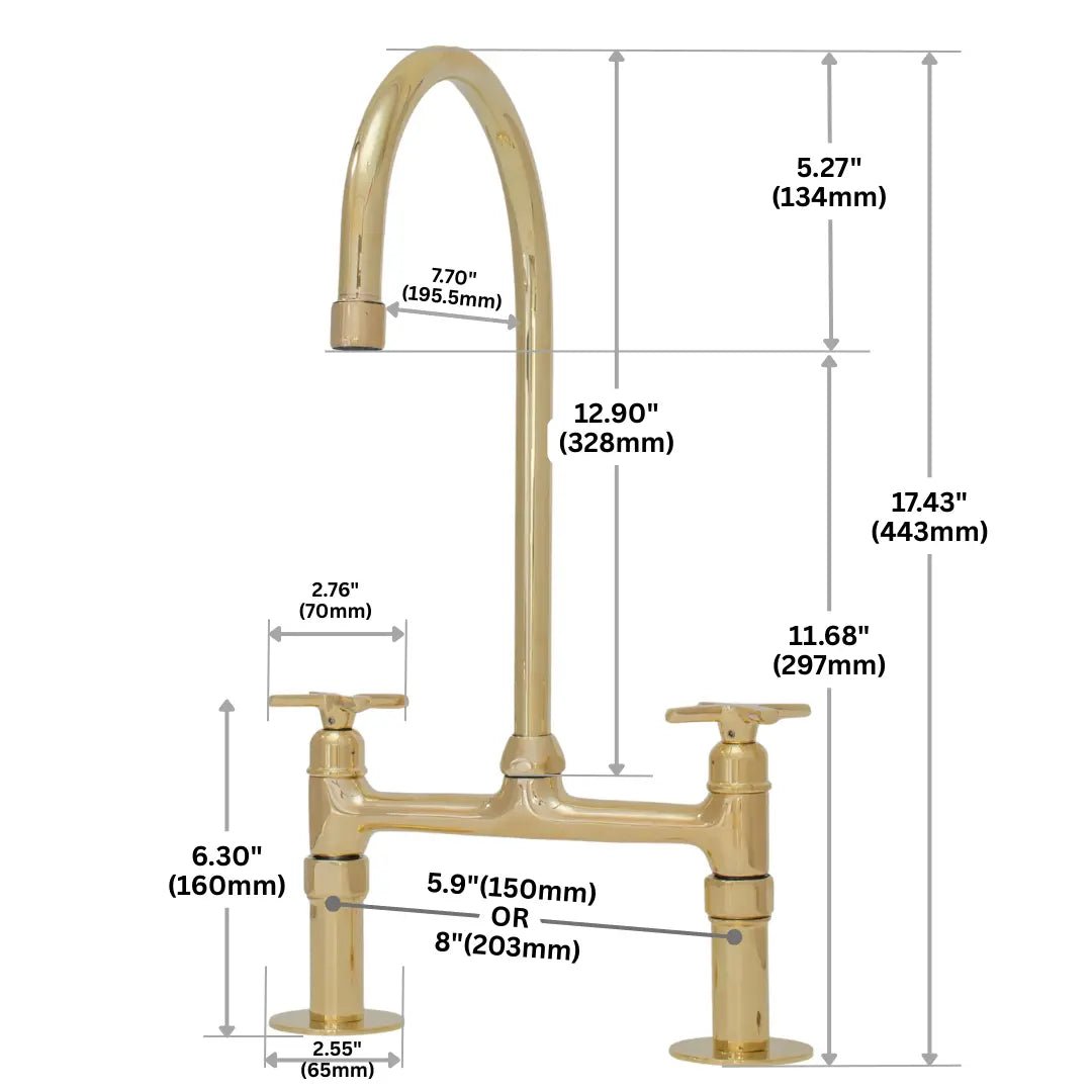Heritage - Unlacquered Brass Kitchen Bridge Faucet - Insideast