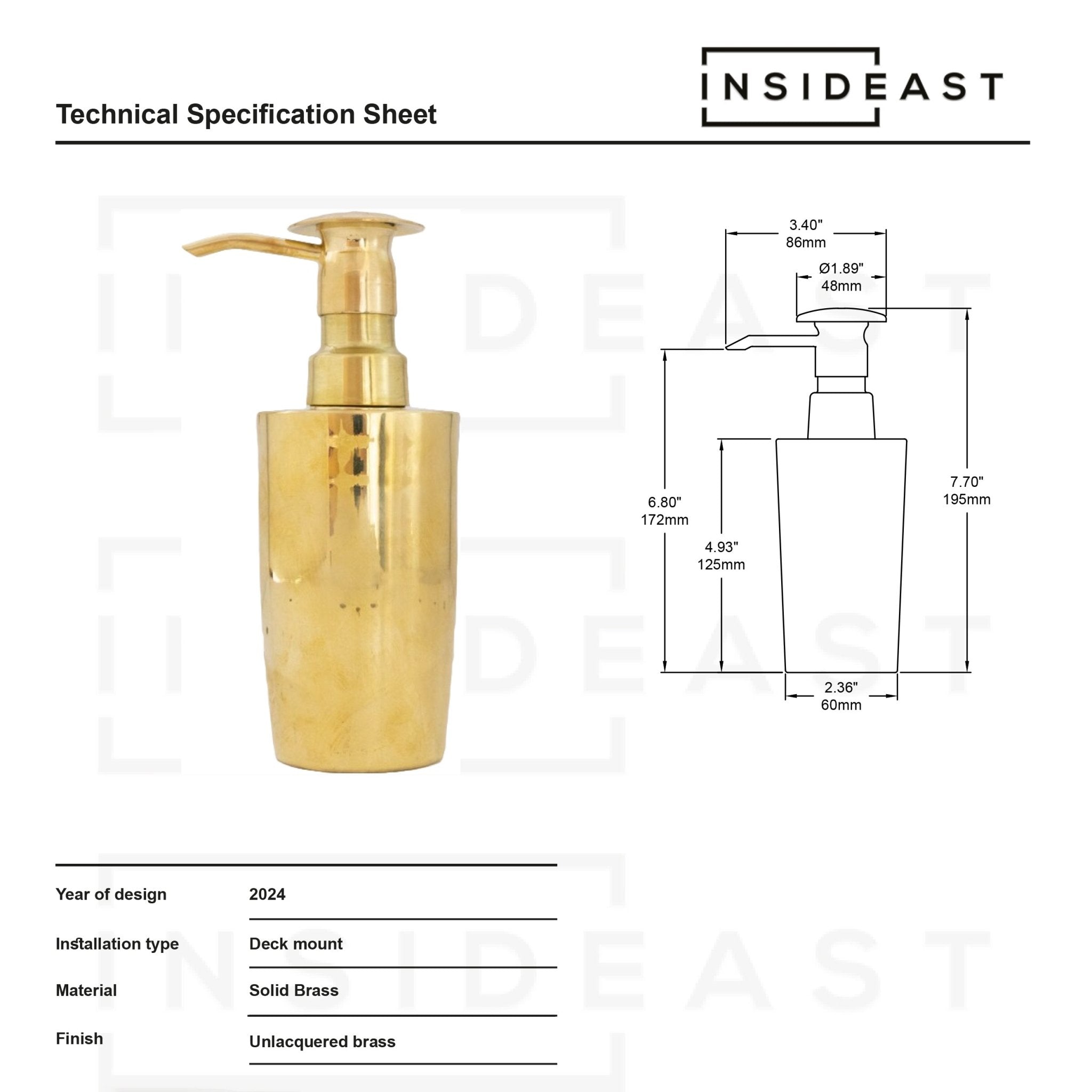 Heritage - Unlacquered Brass Soap Dispenser - Insideast